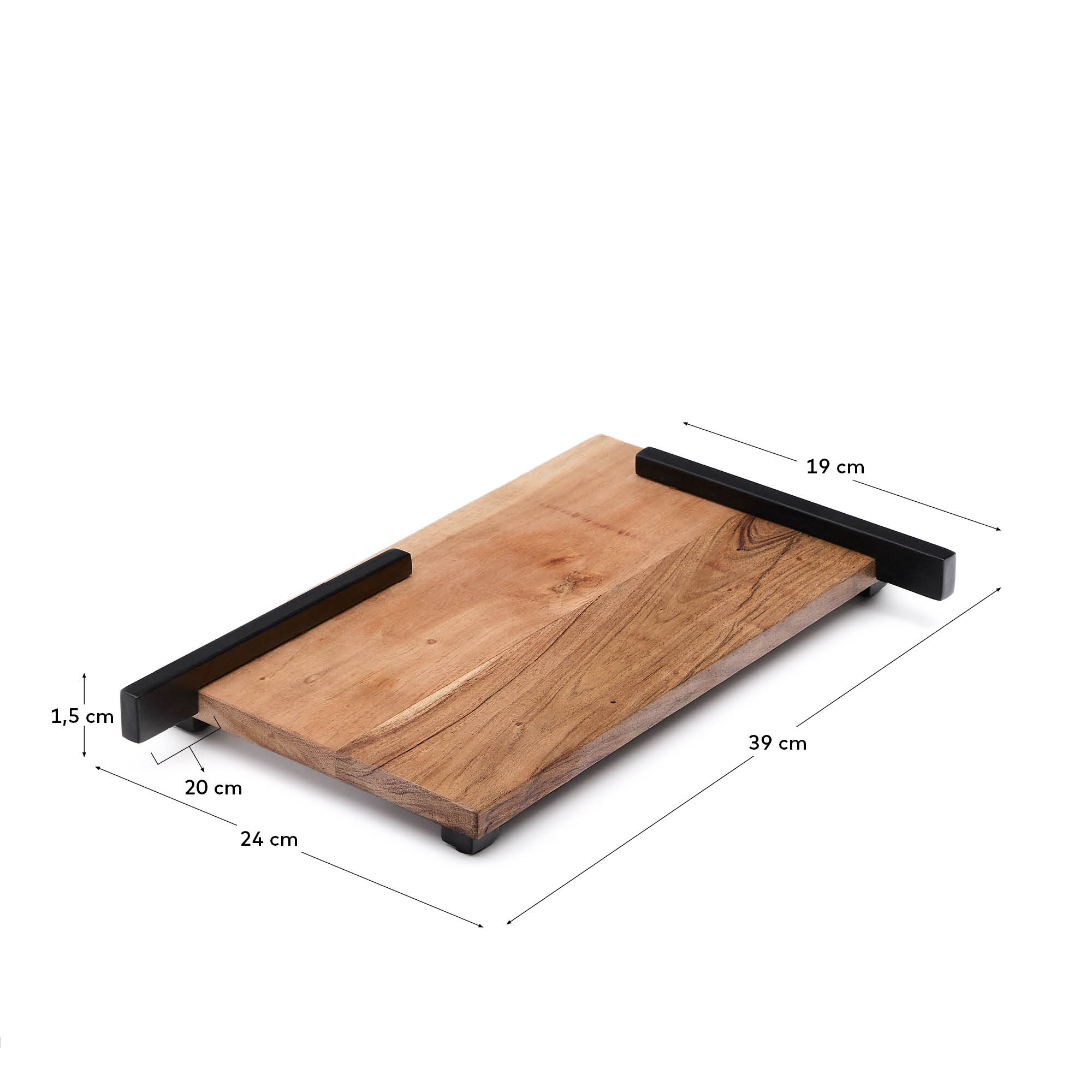 Vira serving board in acacia wood and black metal