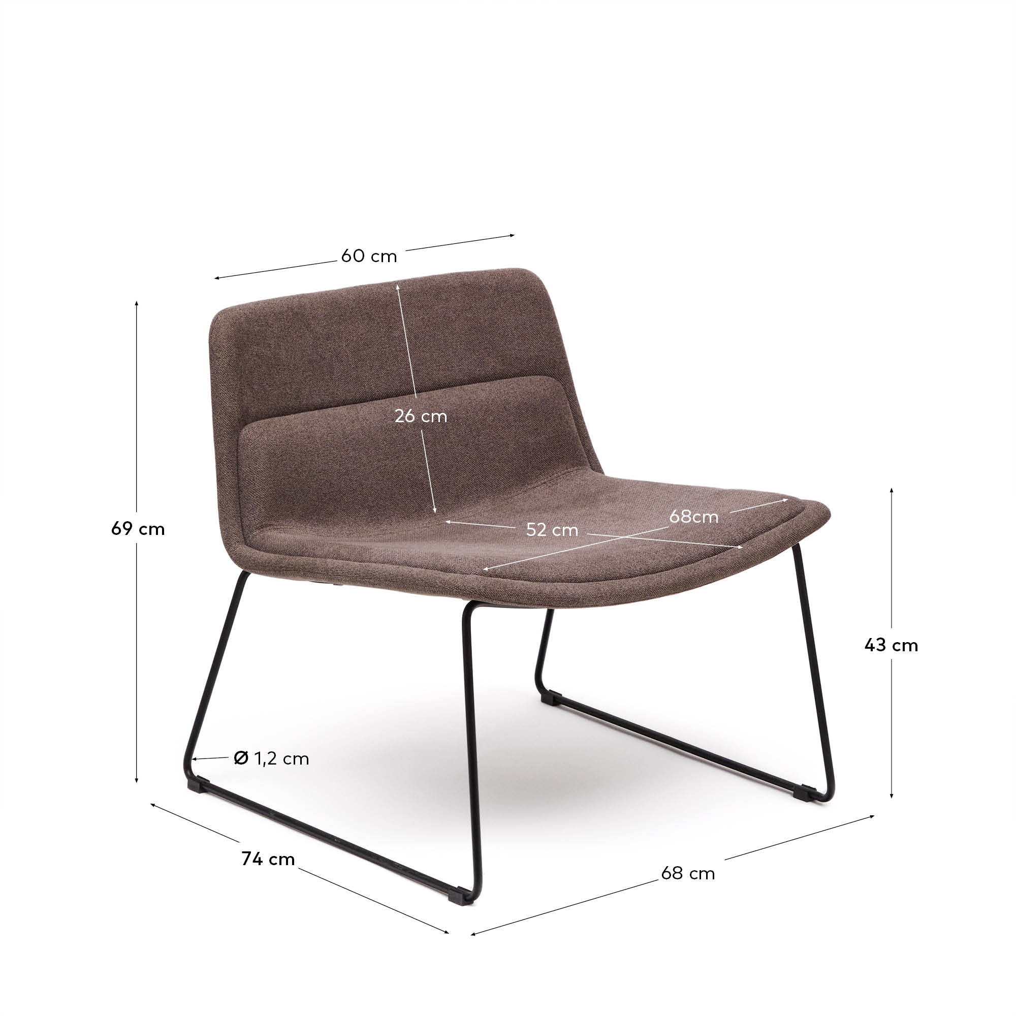 Zahara brown armchair and steel in a black finish, 100% FSC