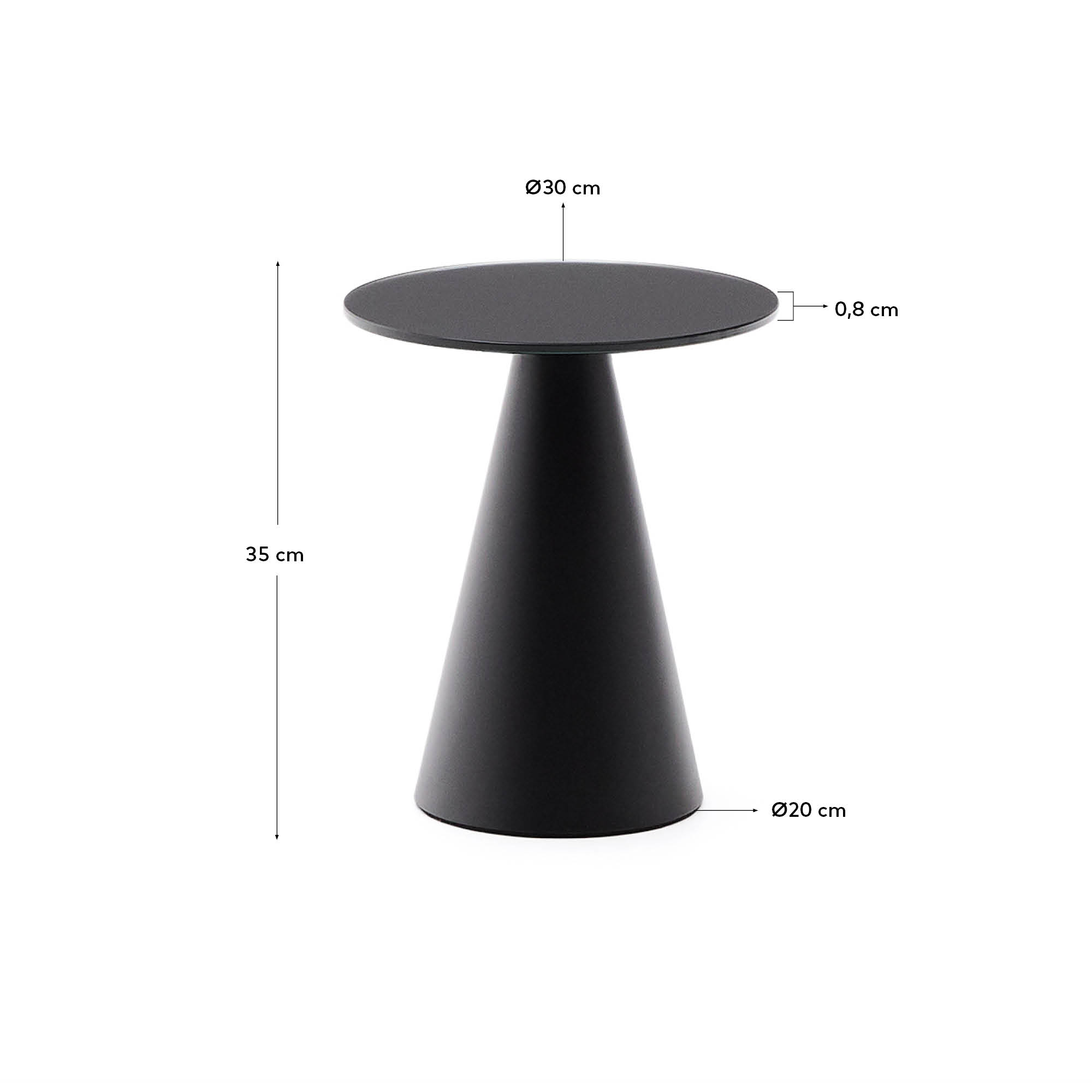 Wilshire side table with frosted tempered glass and steel with matt black painted finish Ø30cm