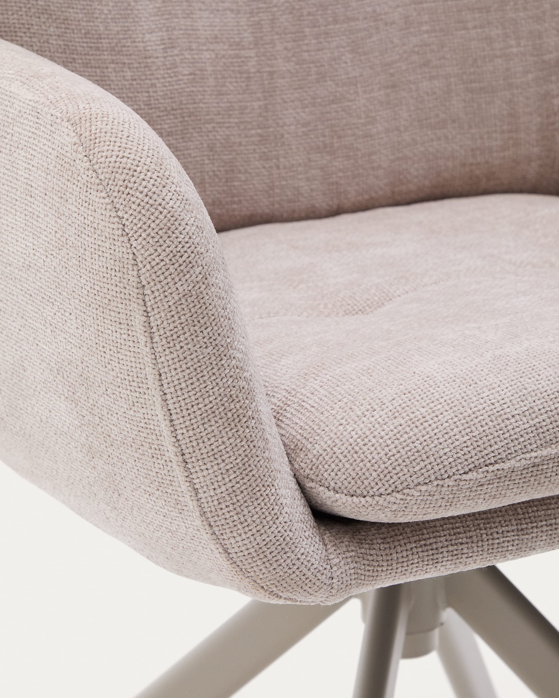 Lexa swivel chair in beige chenille and steel legs in a beige finish