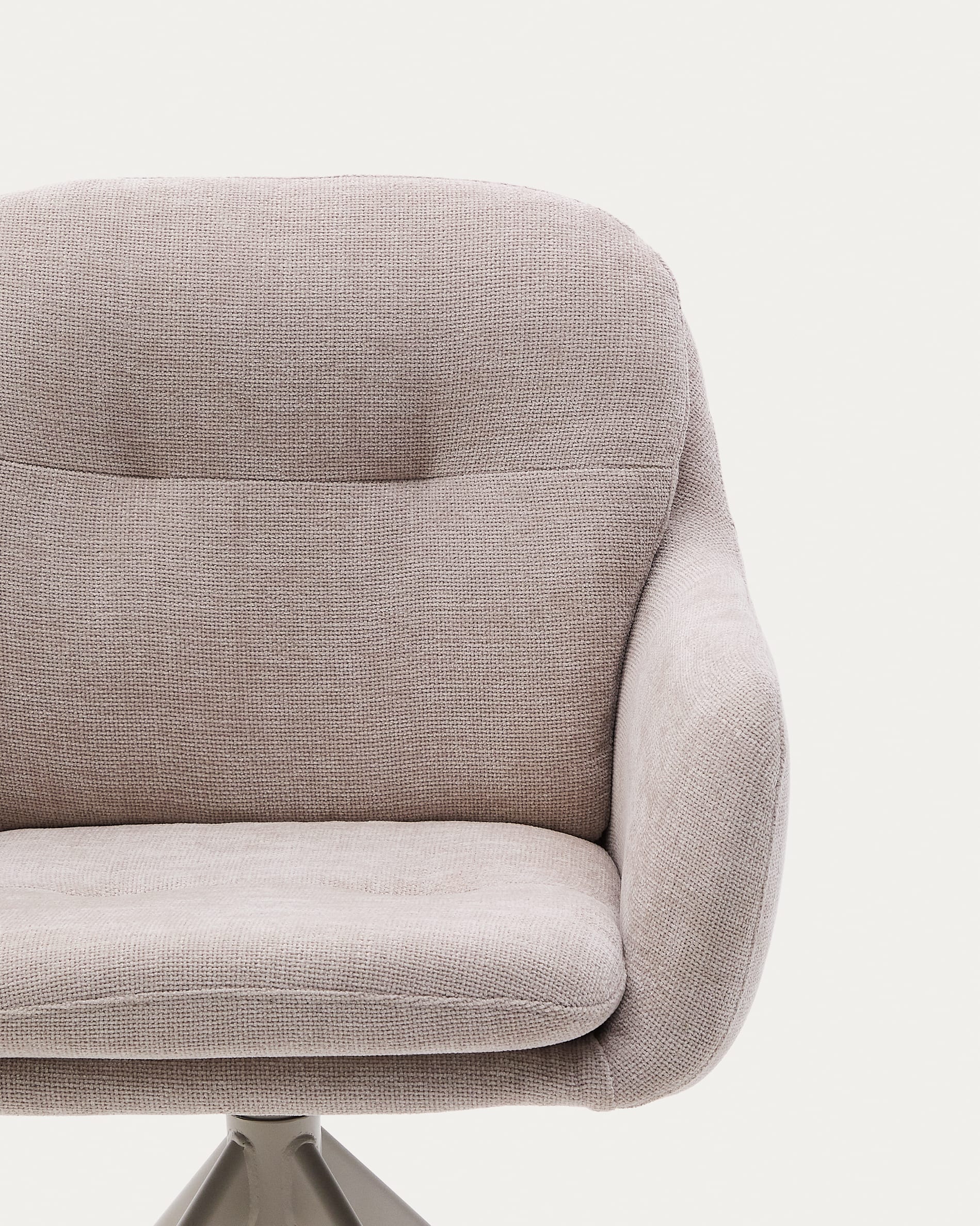Lexa swivel chair in beige chenille and steel legs in a beige finish