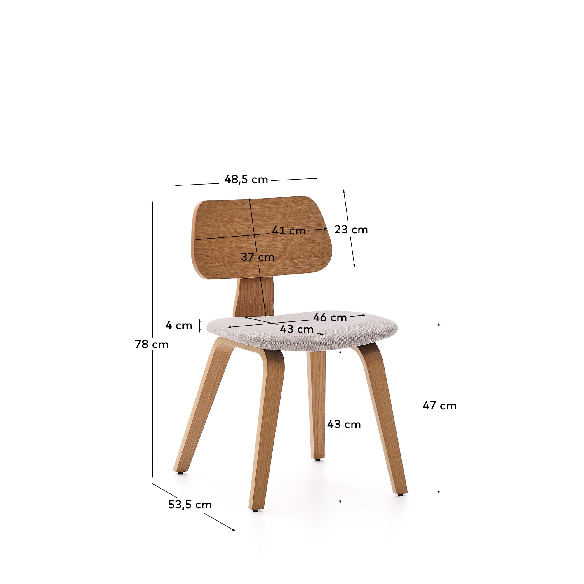 Gena chair in oak veneer and beige chenille