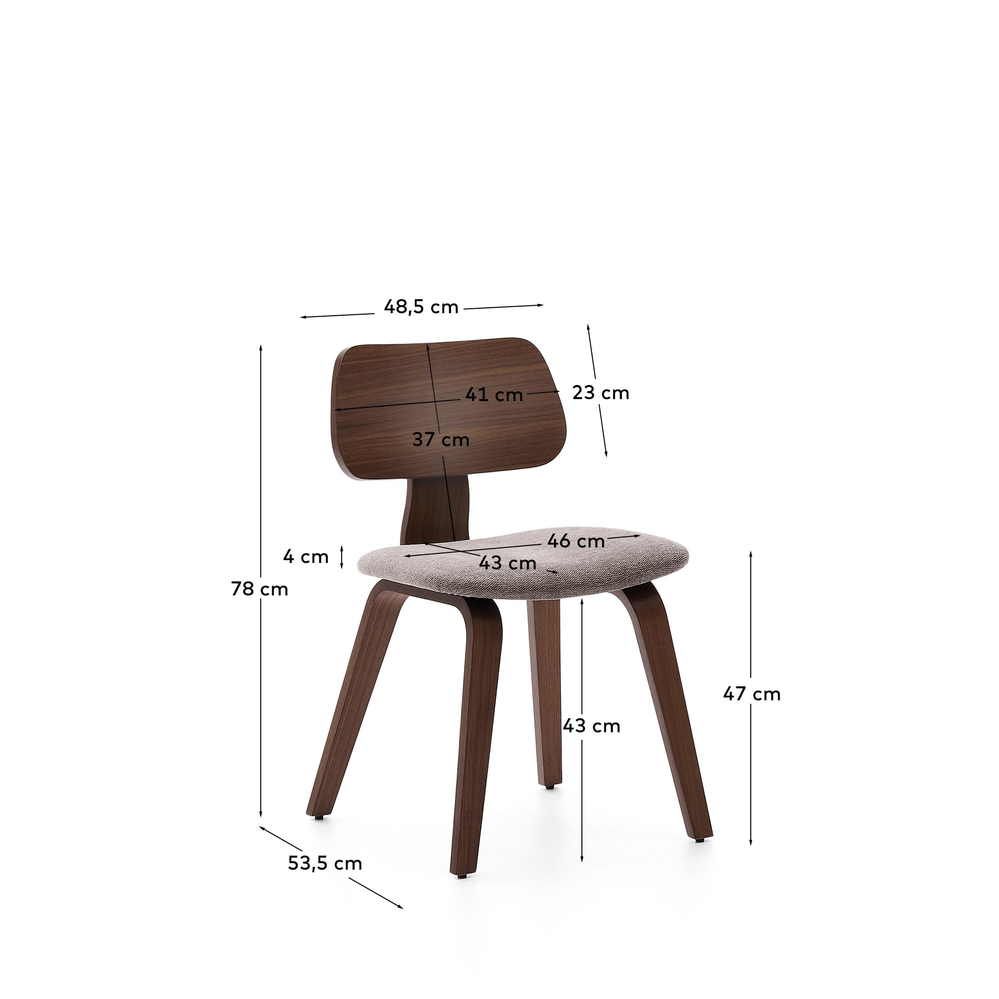 Gena chair in walnut veneer and brown chenille