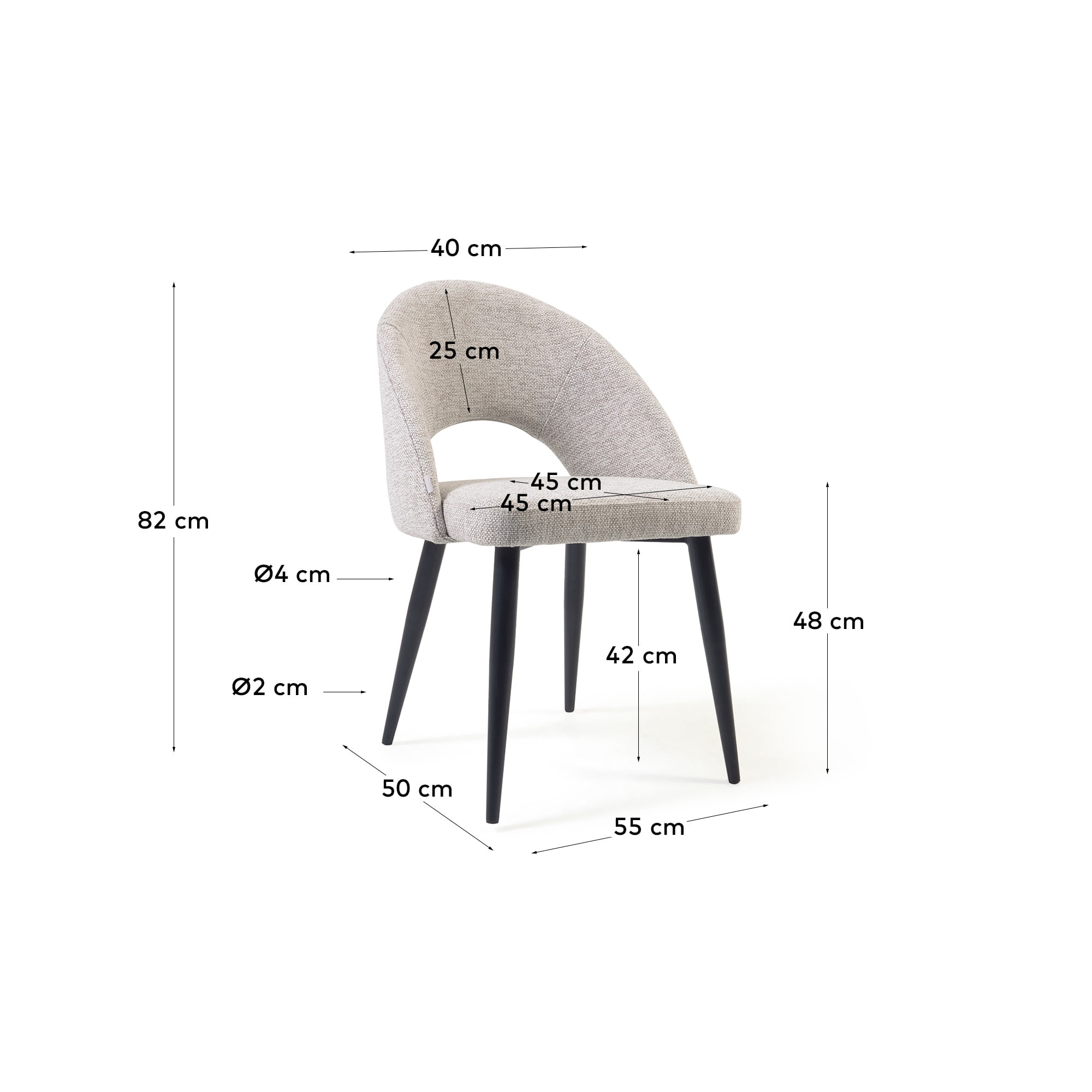 Beige Mael chair with steel legs with black finish - sizes