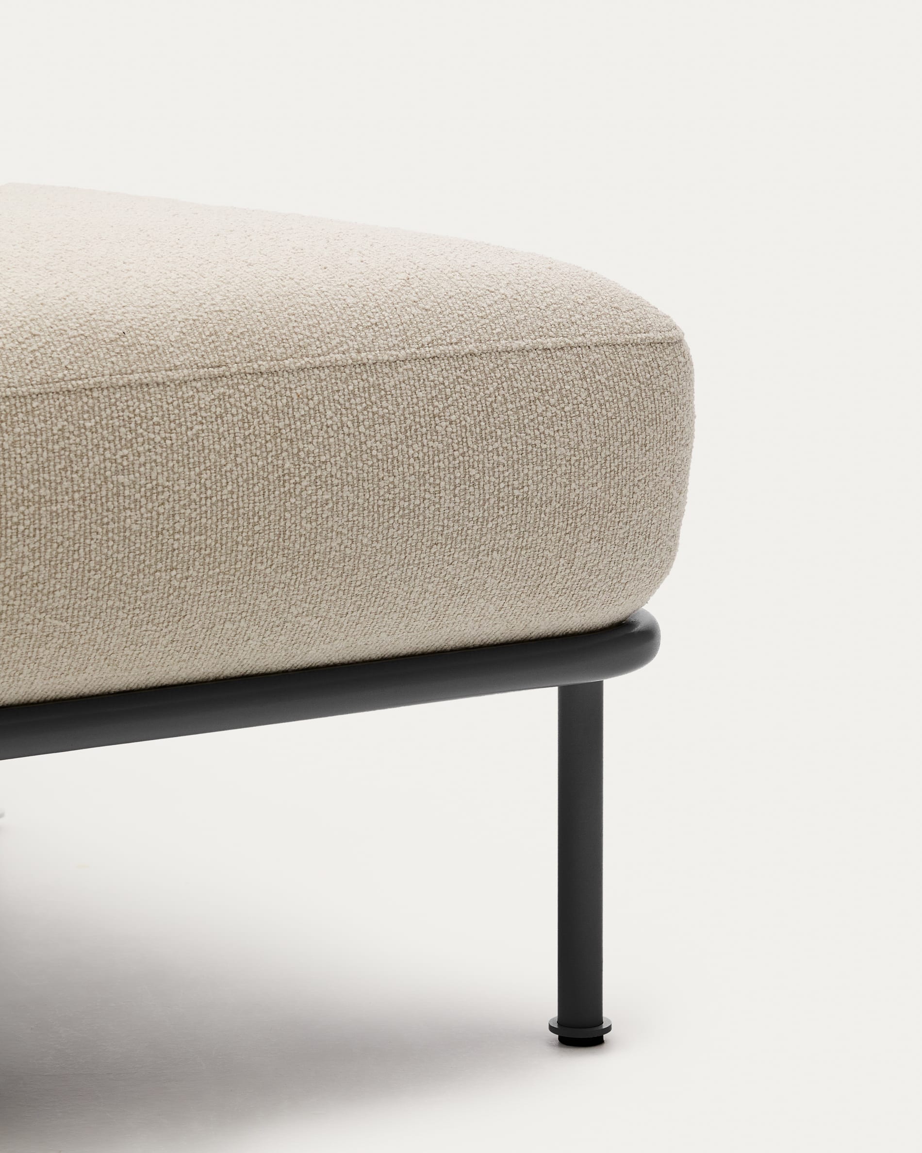 Aurum ecru chenille footrest with matte grey metal base 85 x 85cm FSC Mix Credit