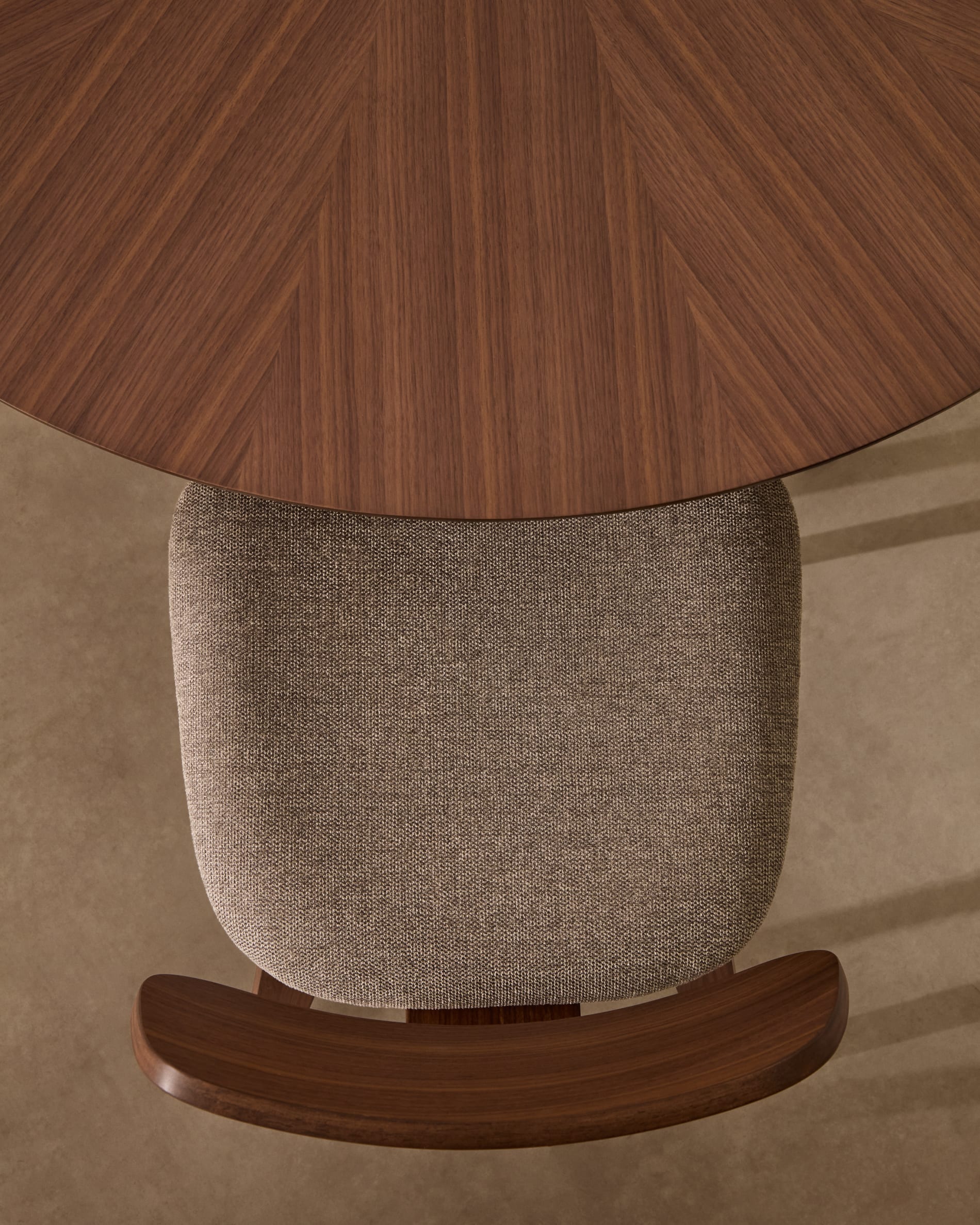 Gena chair in walnut veneer and brown chenille