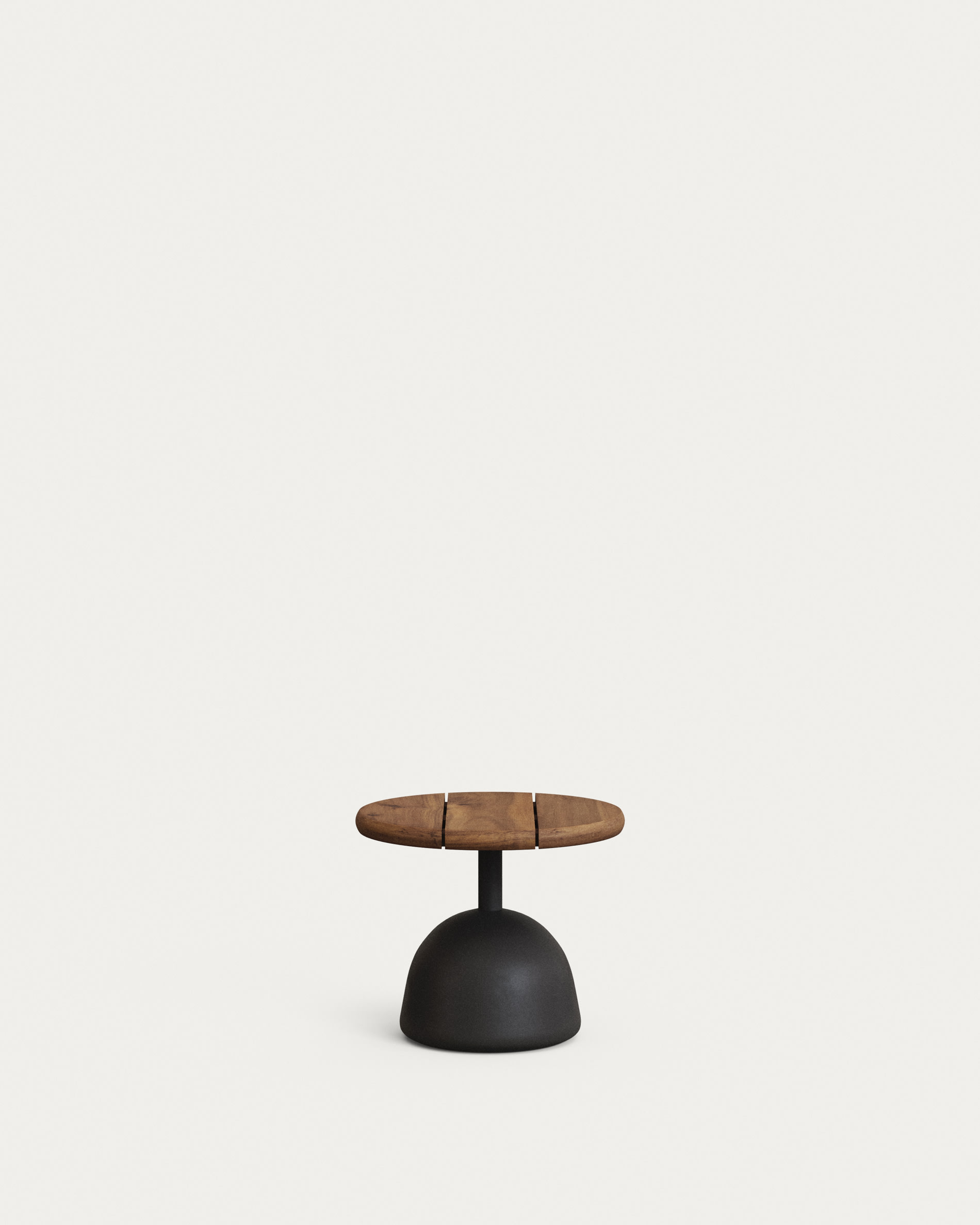 Saura coffee table with acacia top in walnut finish and black cement base Ø43x35cm