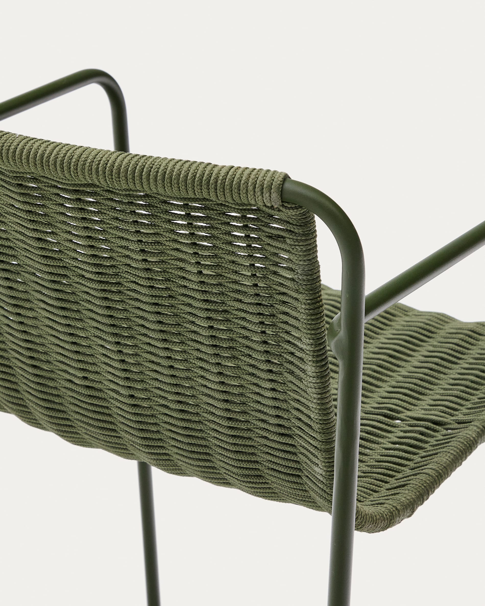 Maurina stackable stool in green galvanised steel and green rope cord 74,5cm