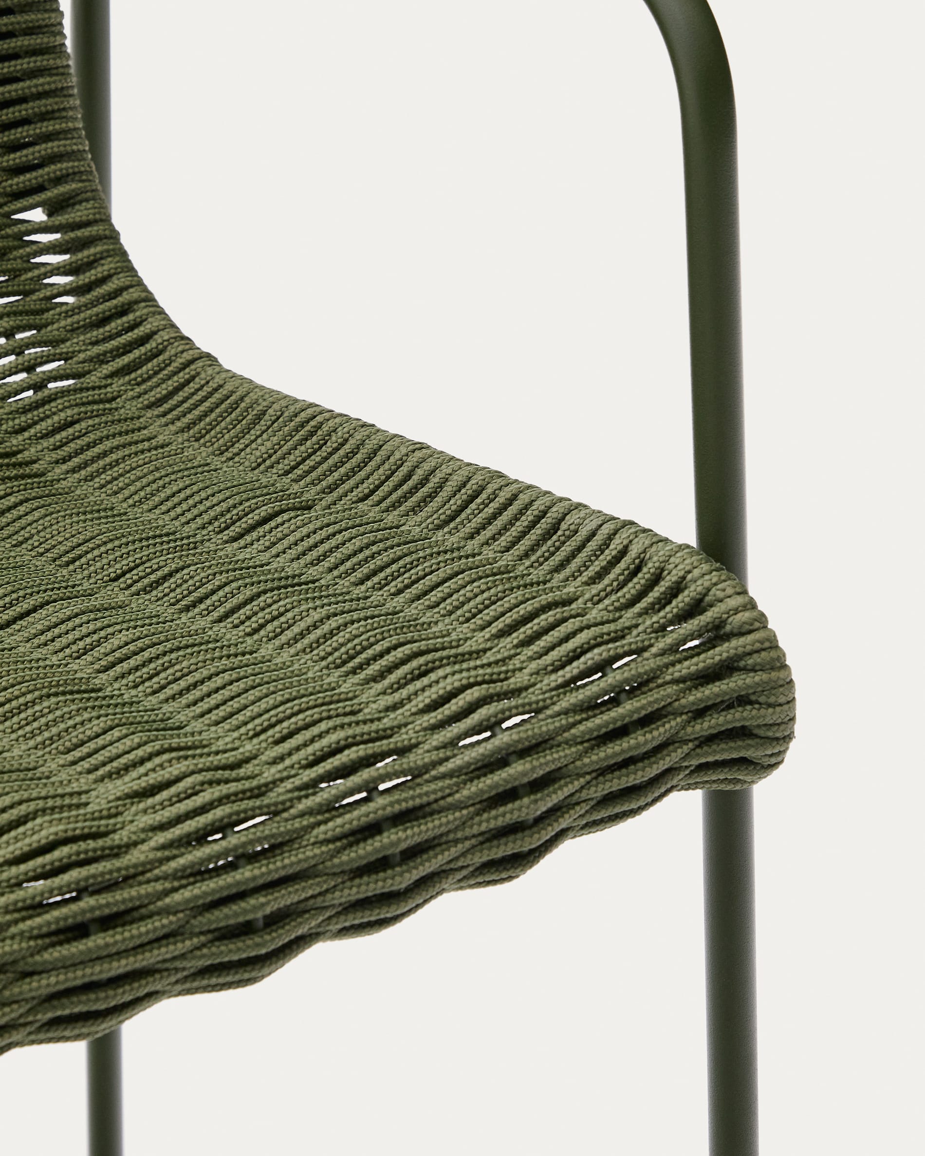 Maurina stackable stool in green galvanised steel and green rope cord 74,5cm