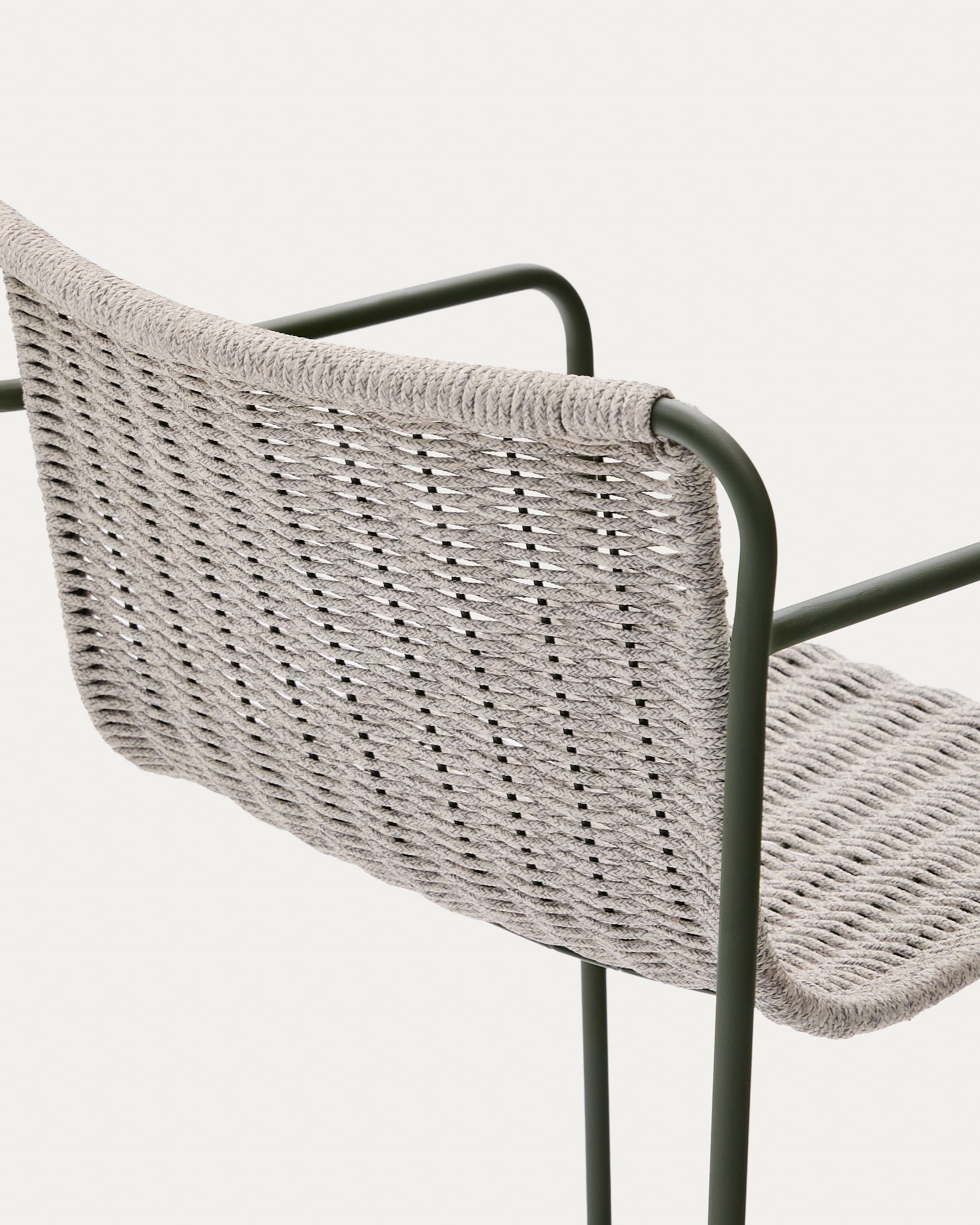 Maurina stool in green galvanised steel and ecru and grey rope cord 74,5cm