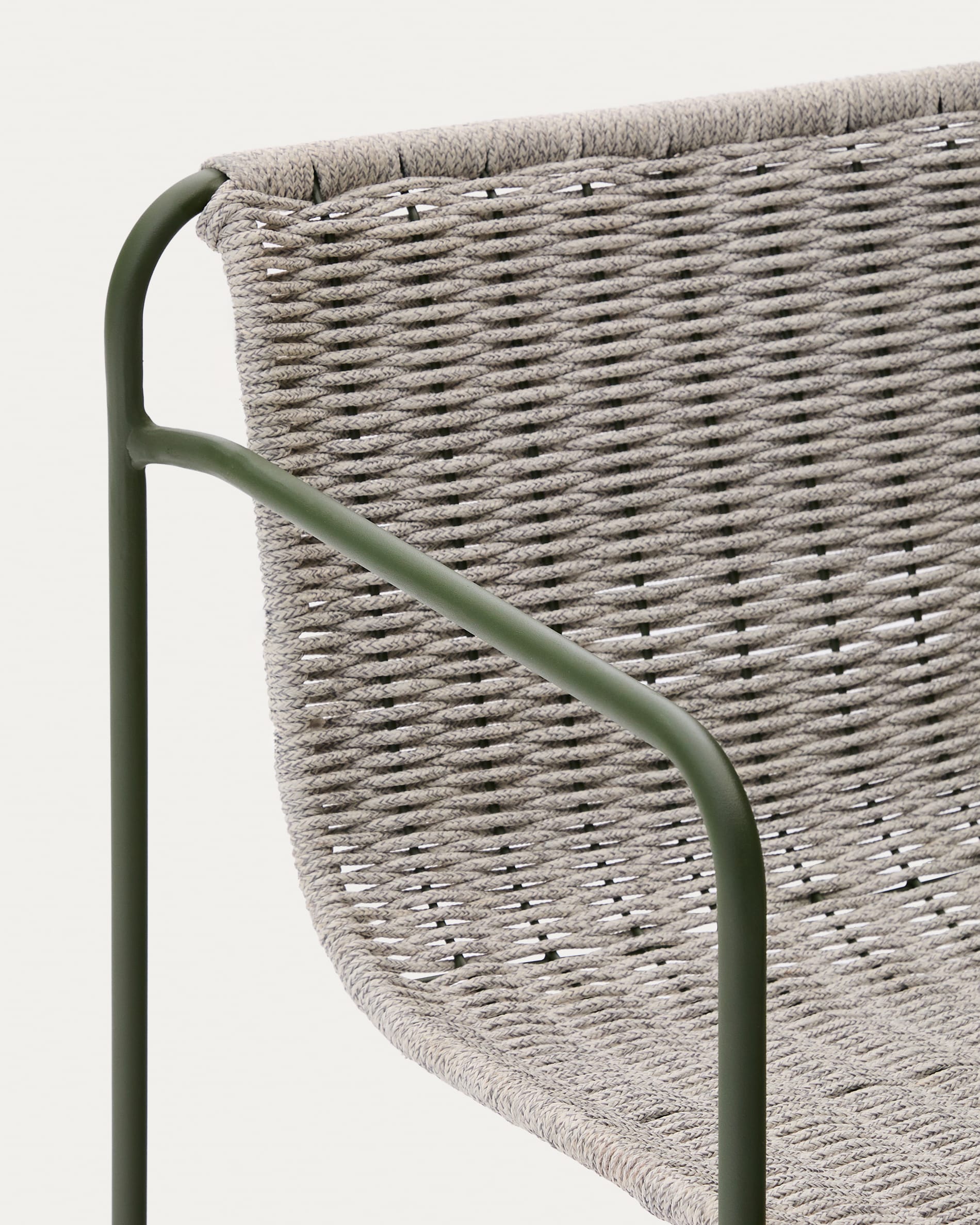Maurina stool in green galvanised steel and ecru and grey rope cord 64,5cm