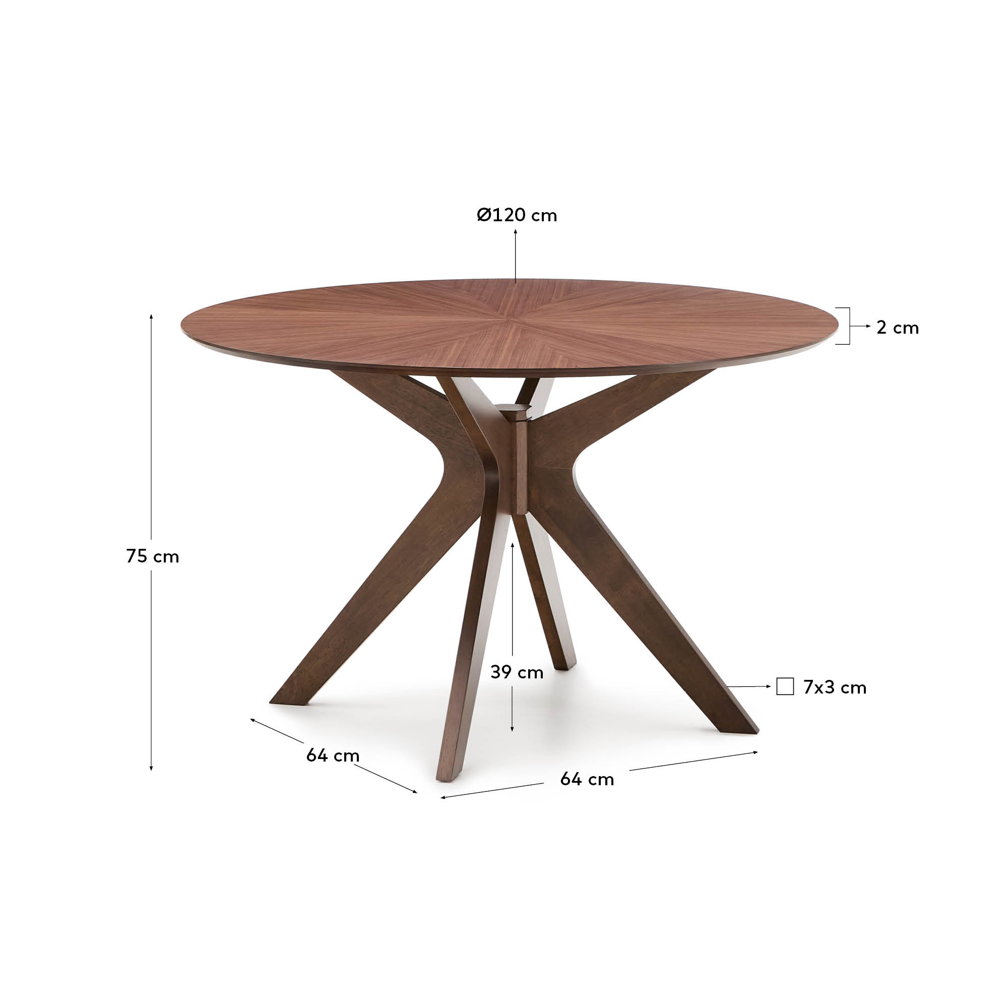 Naanim round table in walnut veneer, Ø 120 cm