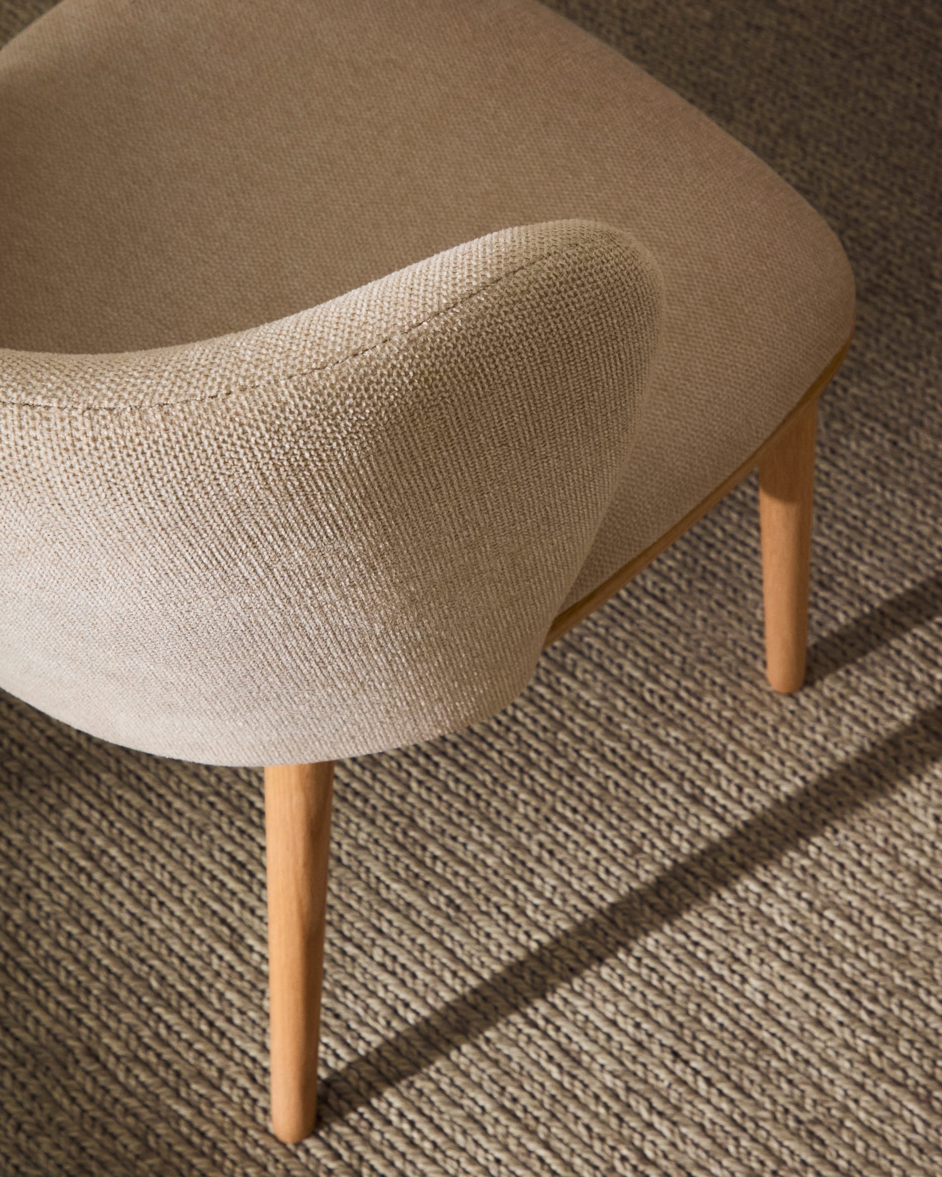 Ciselia chair beige chenille and solid ash wood natural tone finish FSC Mix Credit