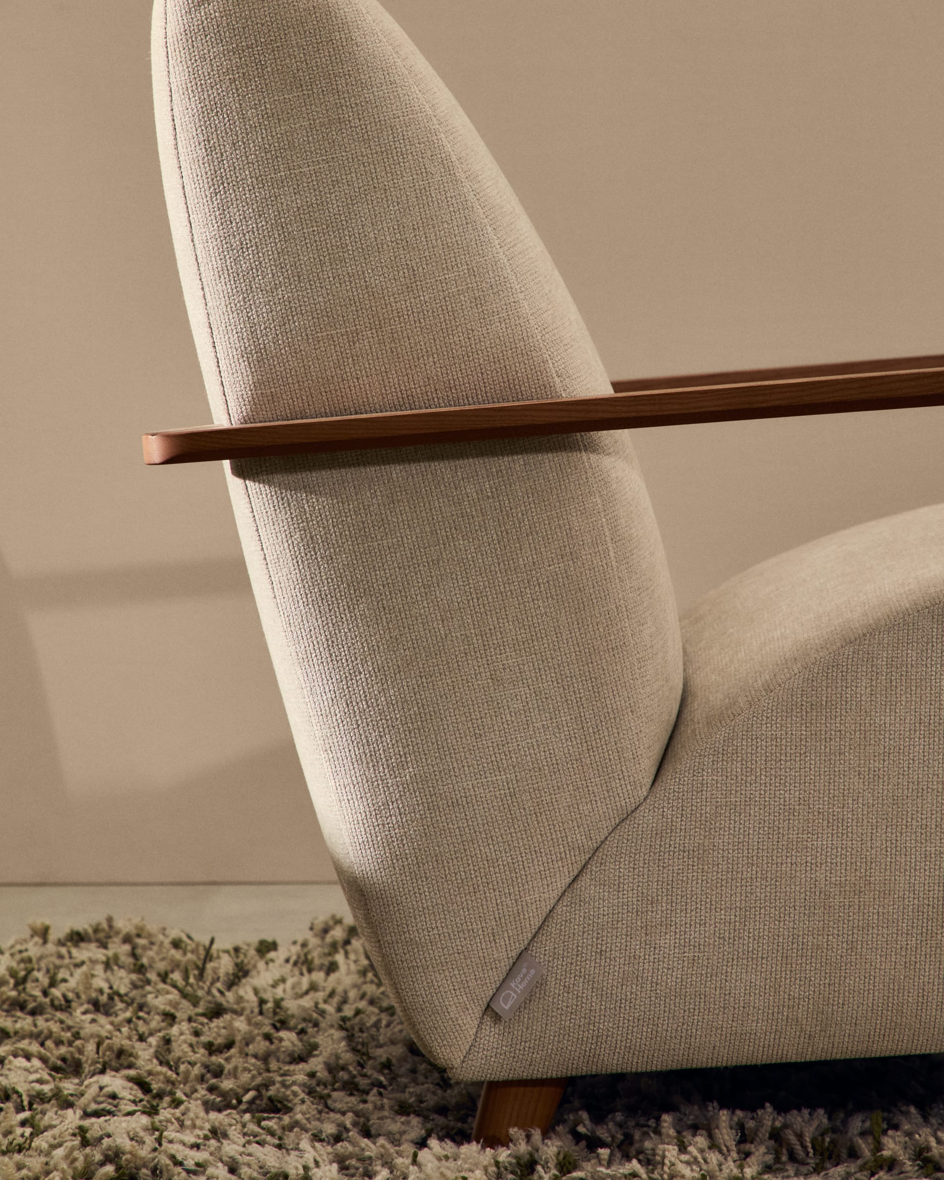 Meghan armchair in pearl chenille and solid ash wood with walnut finish FSC Mix Credit
