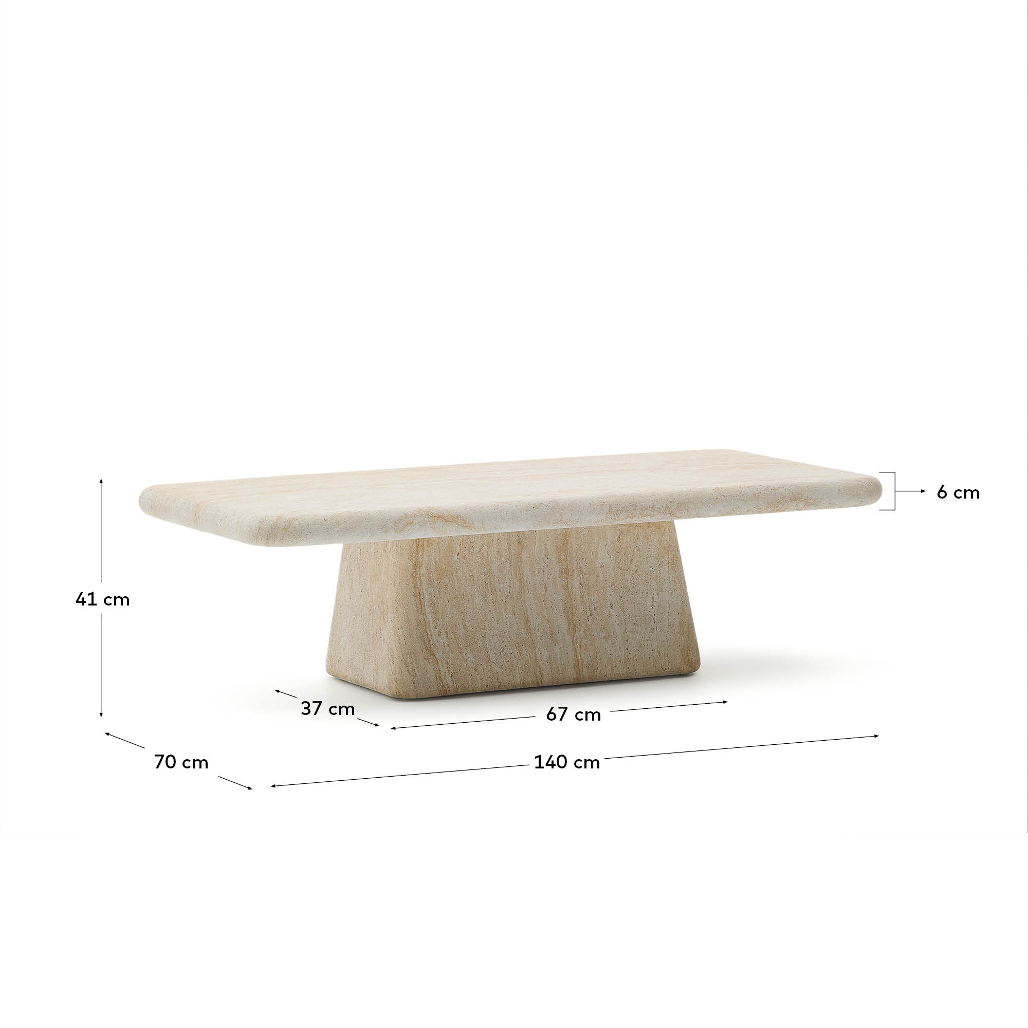 Drasi coffee table in cement with travertine-effect finish 140 x 70cm