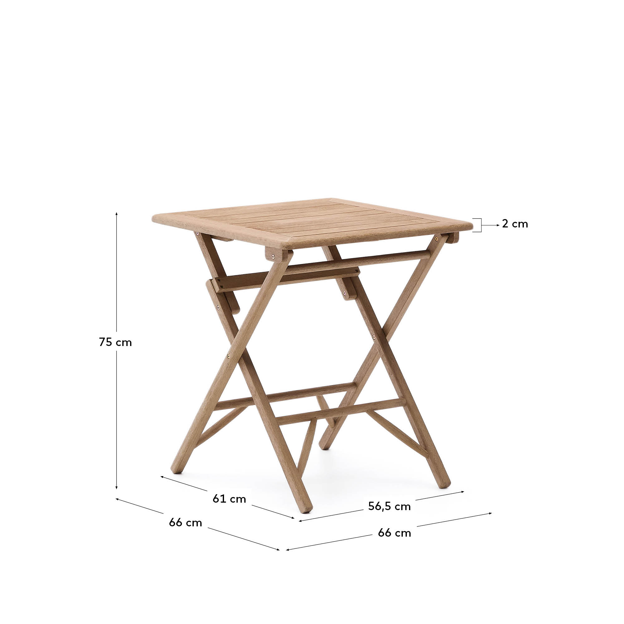 Dandara folding table in FSC 100% solid acacia wood 66 x 66cm
