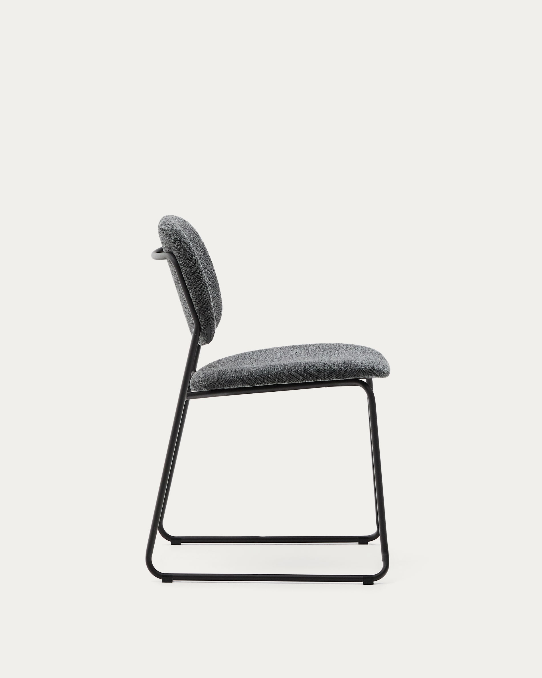 Meli stackable chair in grey chenille with grey metal legs FSC Mix Credit