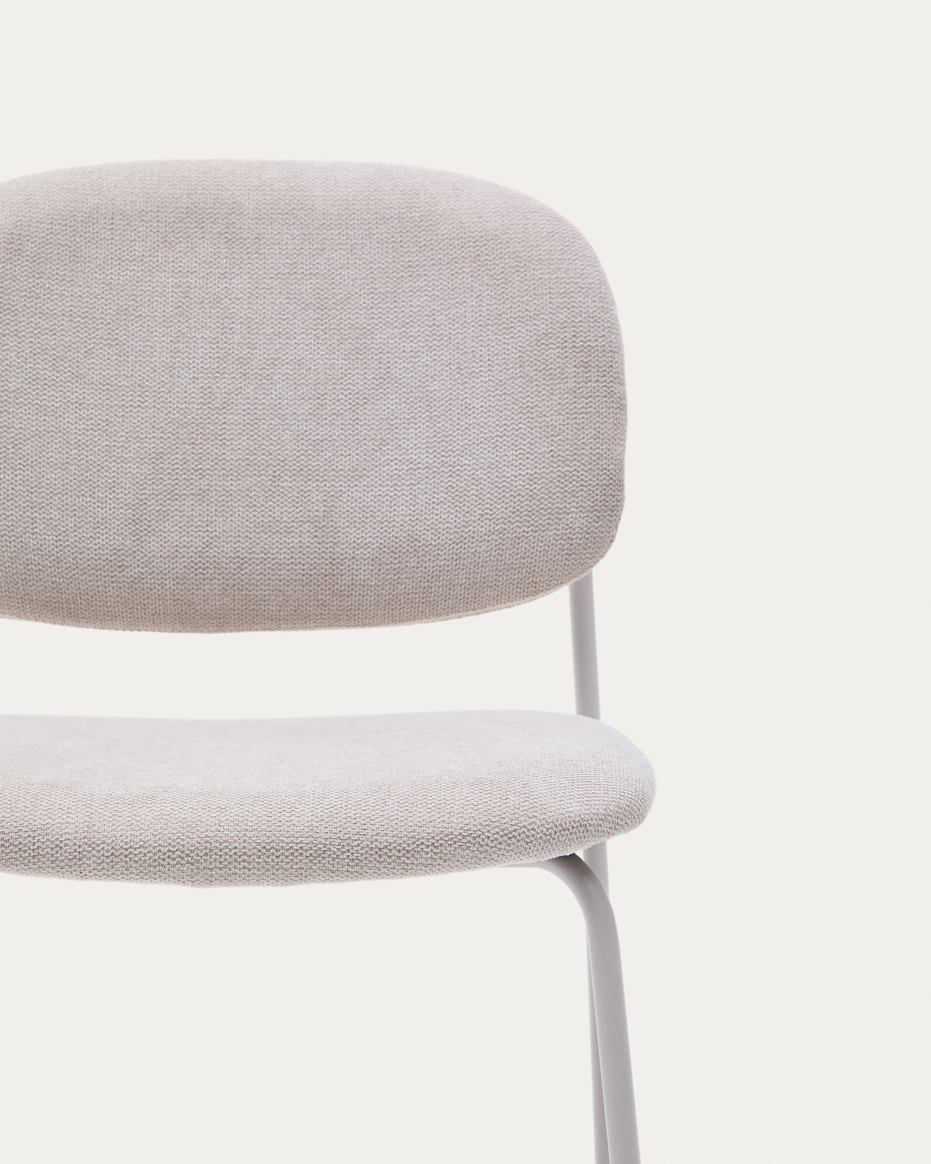 Meli stackable chair in beige chenille with beige metal legs FSC Mix Credit