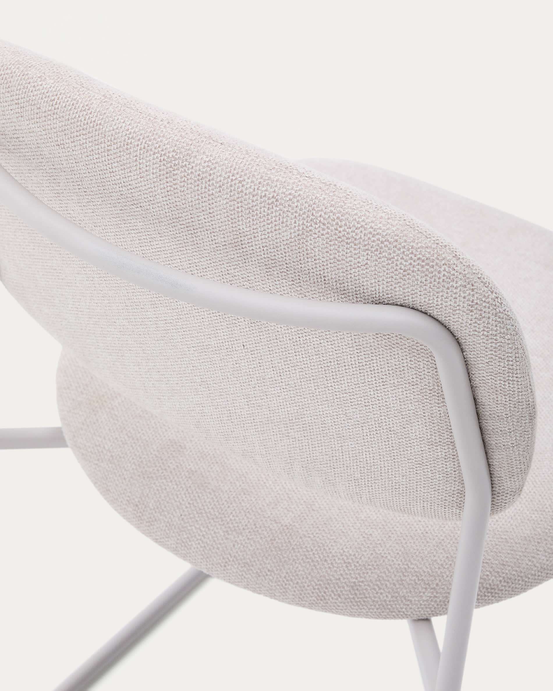 Meli stackable chair in beige chenille with beige metal legs FSC Mix Credit