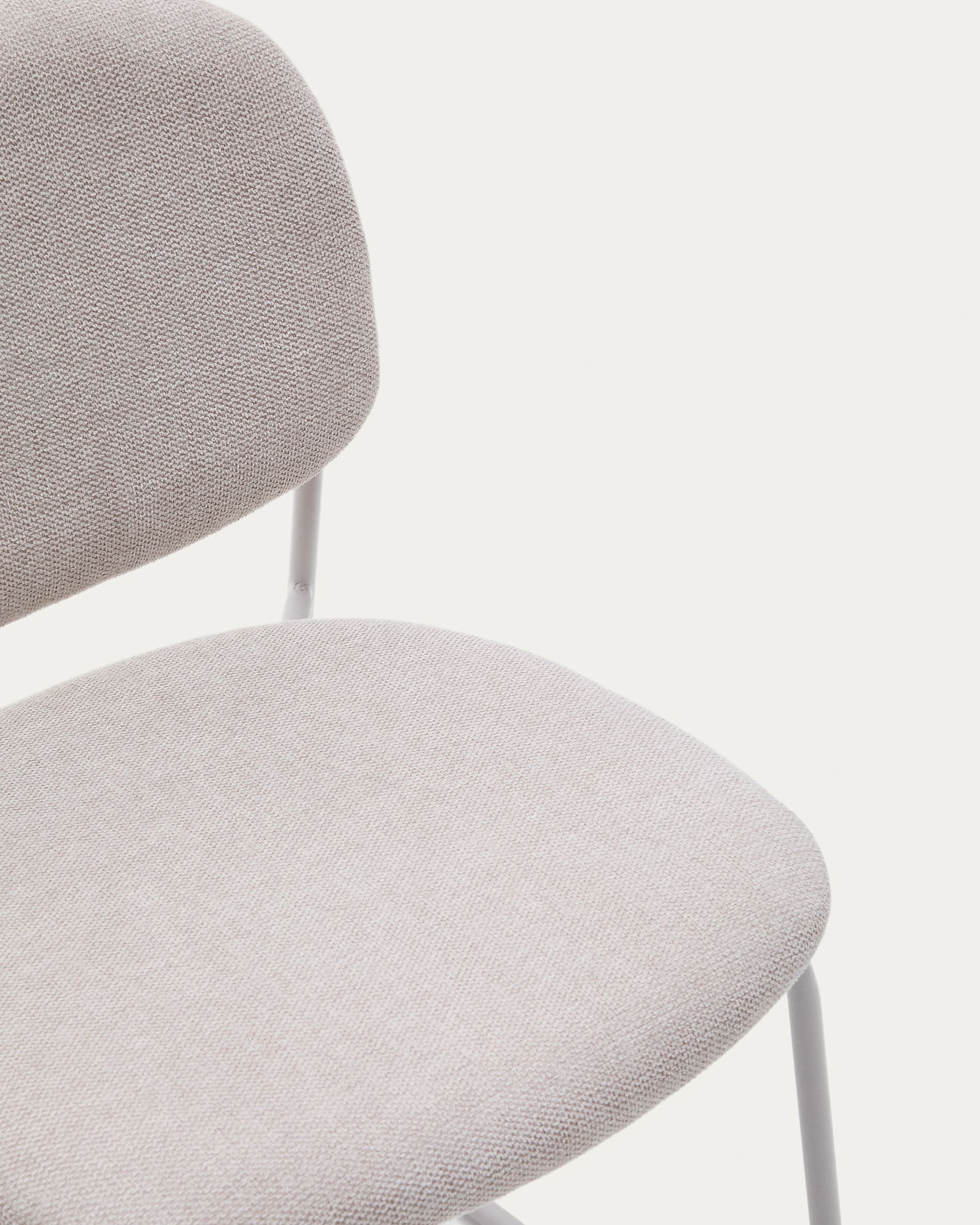 Meli stackable chair in beige chenille with beige metal legs FSC Mix Credit