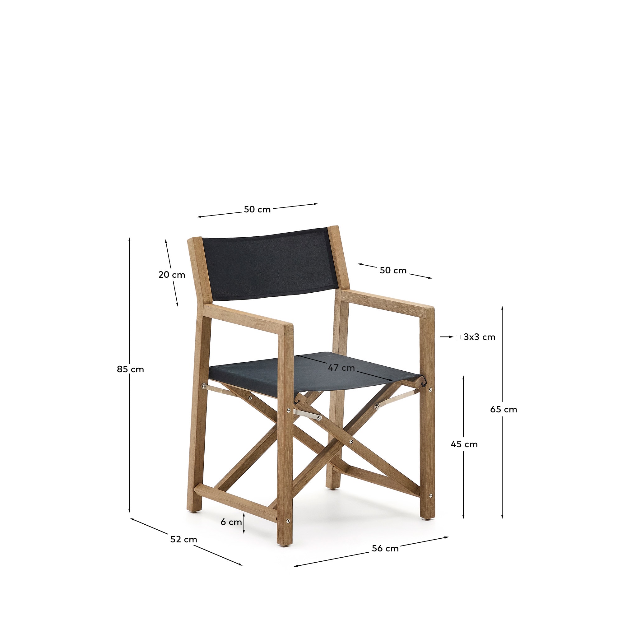 Vilara black outdoor folding chair made of FSC 100% solid acacia wood