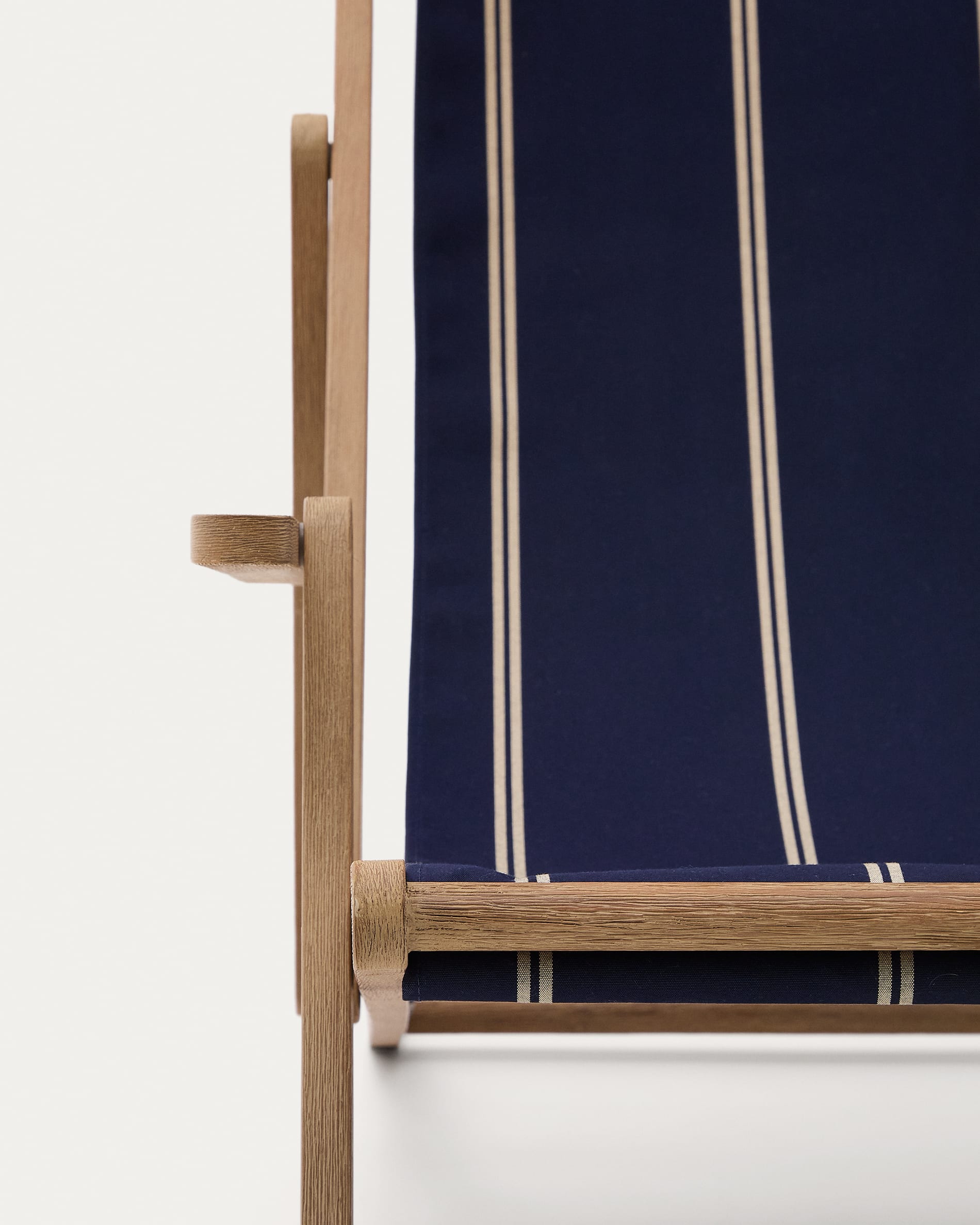 Vilara blue and beige striped outdoor folding deck chair made of FSC 100% solid acacia wood