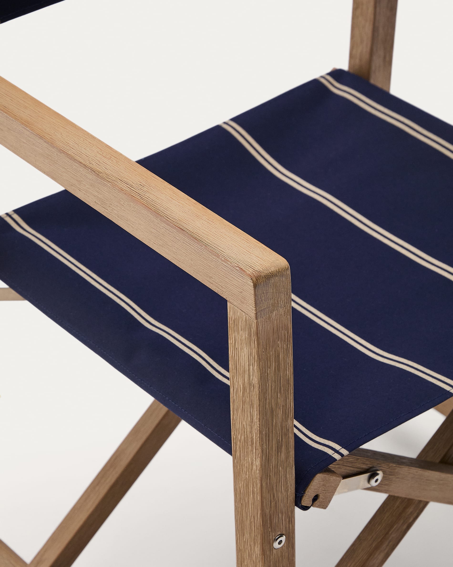 Vilara blue and beige striped outdoor folding chair made of FSC 100% solid acacia wood