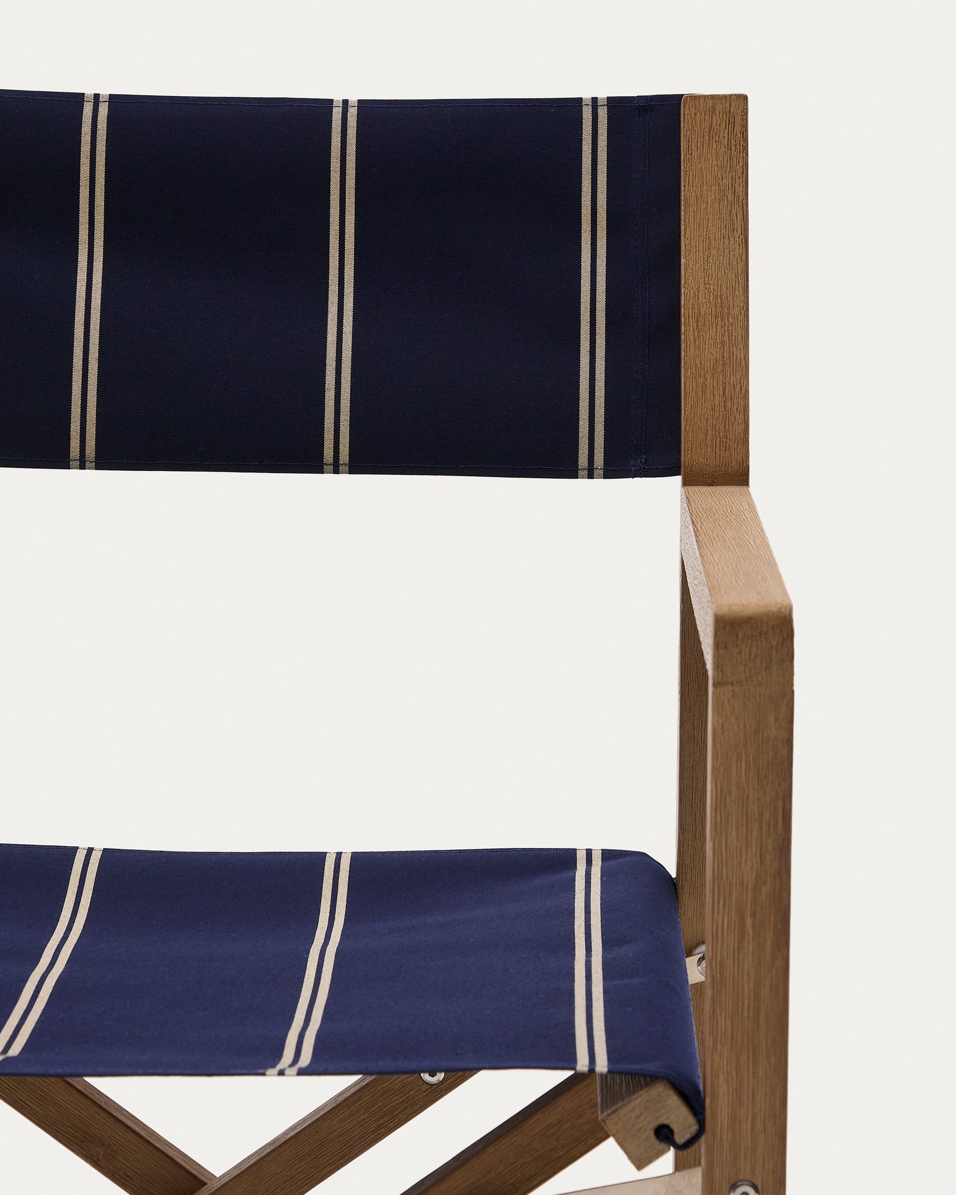 Vilara blue and beige striped outdoor folding chair made of FSC 100% solid acacia wood