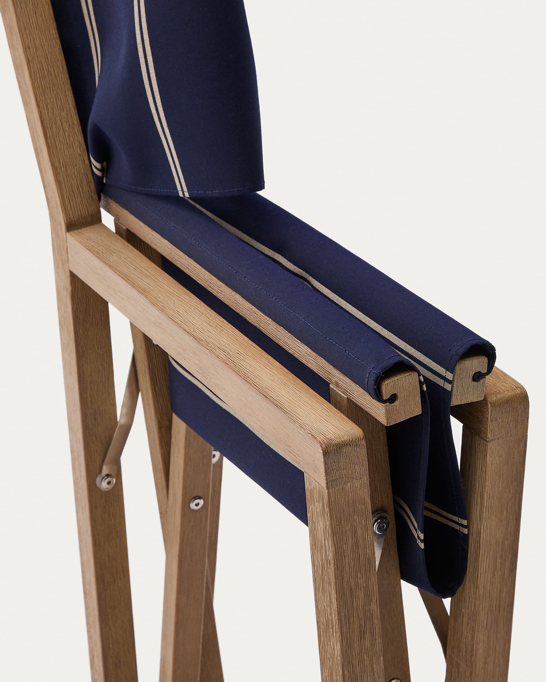Vilara blue and beige striped outdoor folding chair made of FSC 100% solid acacia wood