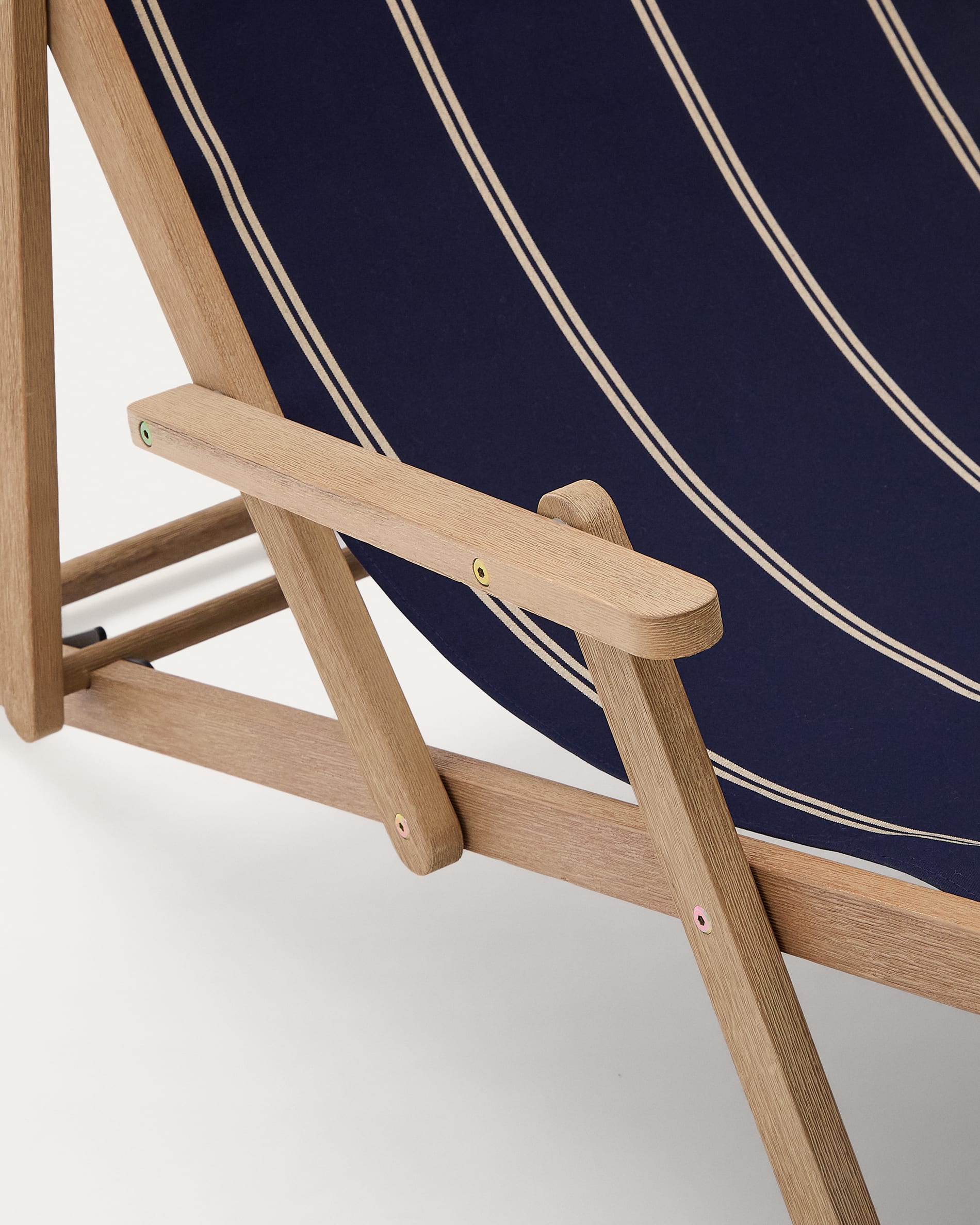 Vilara blue and beige striped outdoor folding deck chair made of FSC 100% solid acacia wood