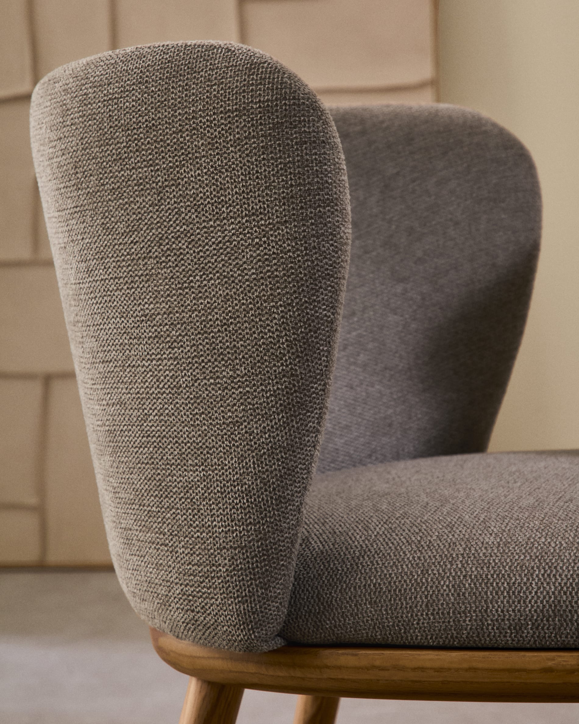 Ciselia chair brown chenille and solid ash wood natural tone finish FSC Mix Credit