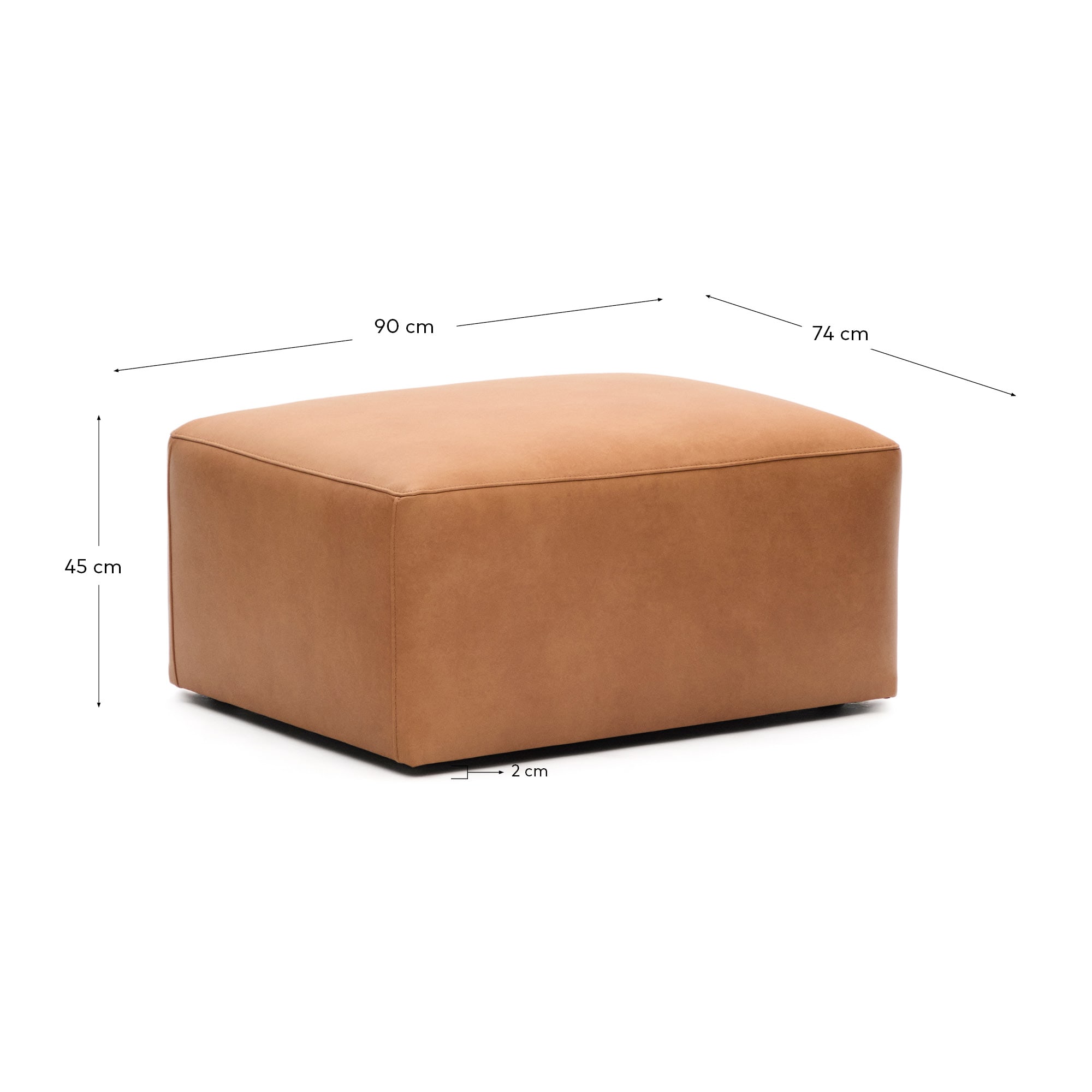 Blok brown leather footstool 90 x 74 cm