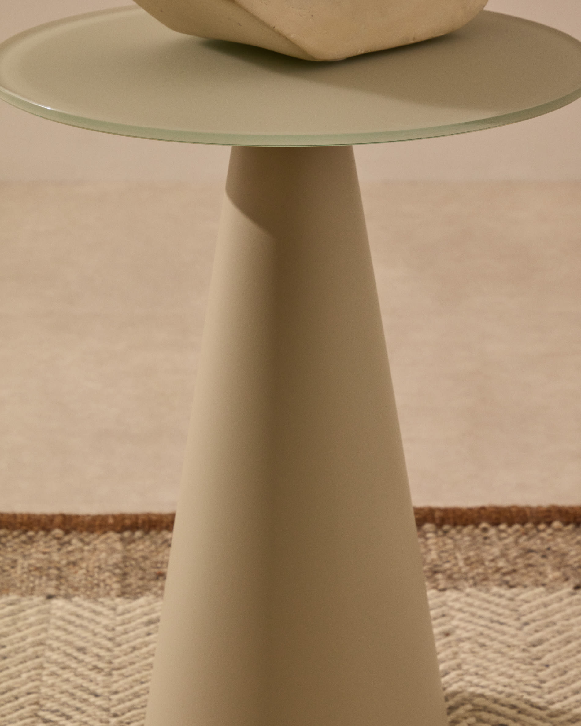 Wilshire side table with frosted tempered glass and steel with matt grey painted finish Ø35cm