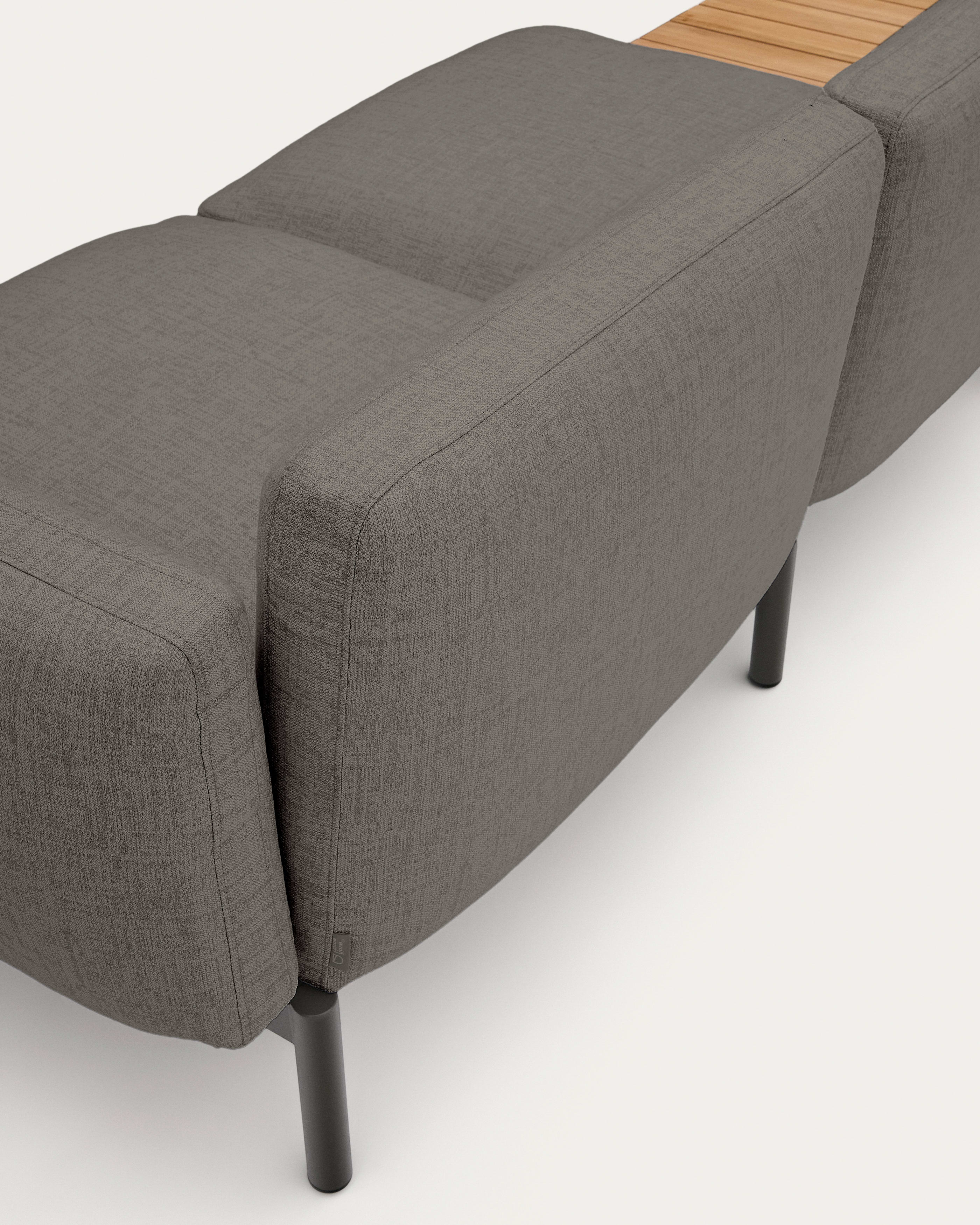Sorells outdoor modular 3-seater sofa with grey upholstery and grey aluminium with teak table 341 x 113cm FSC 100%