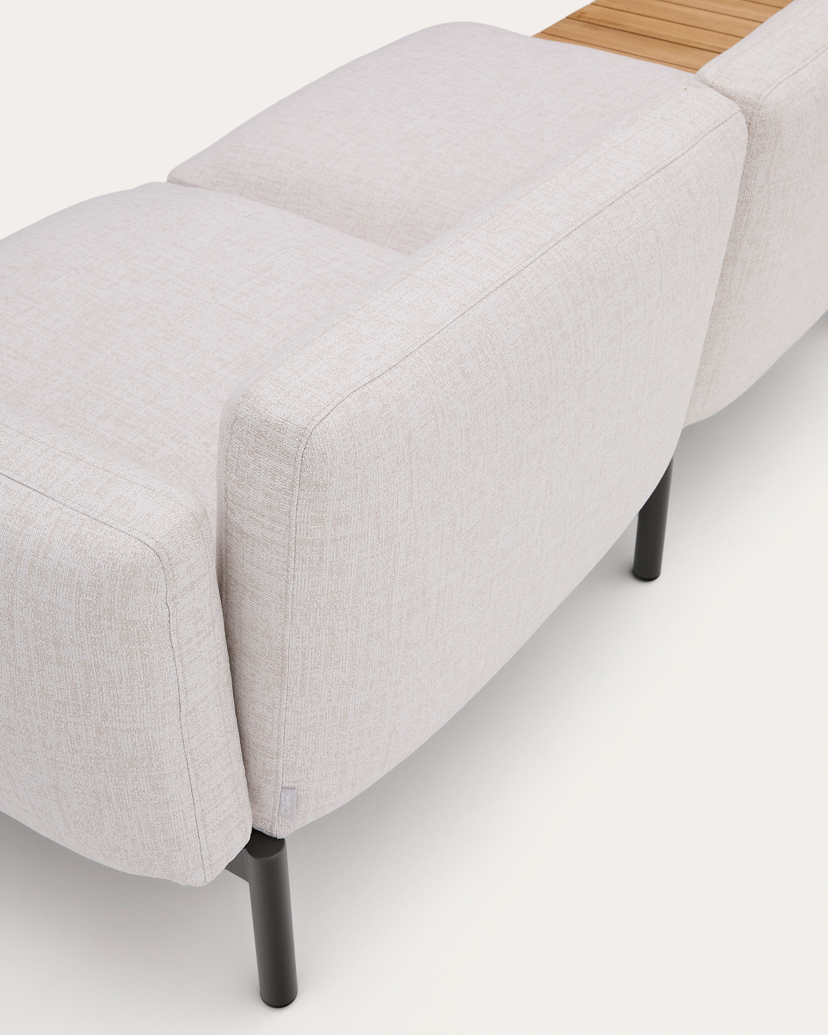 Sorells outdoor modular 3-seater sofa with beige upholstery and grey aluminium with teak table 341 x 113cm FSC 100%