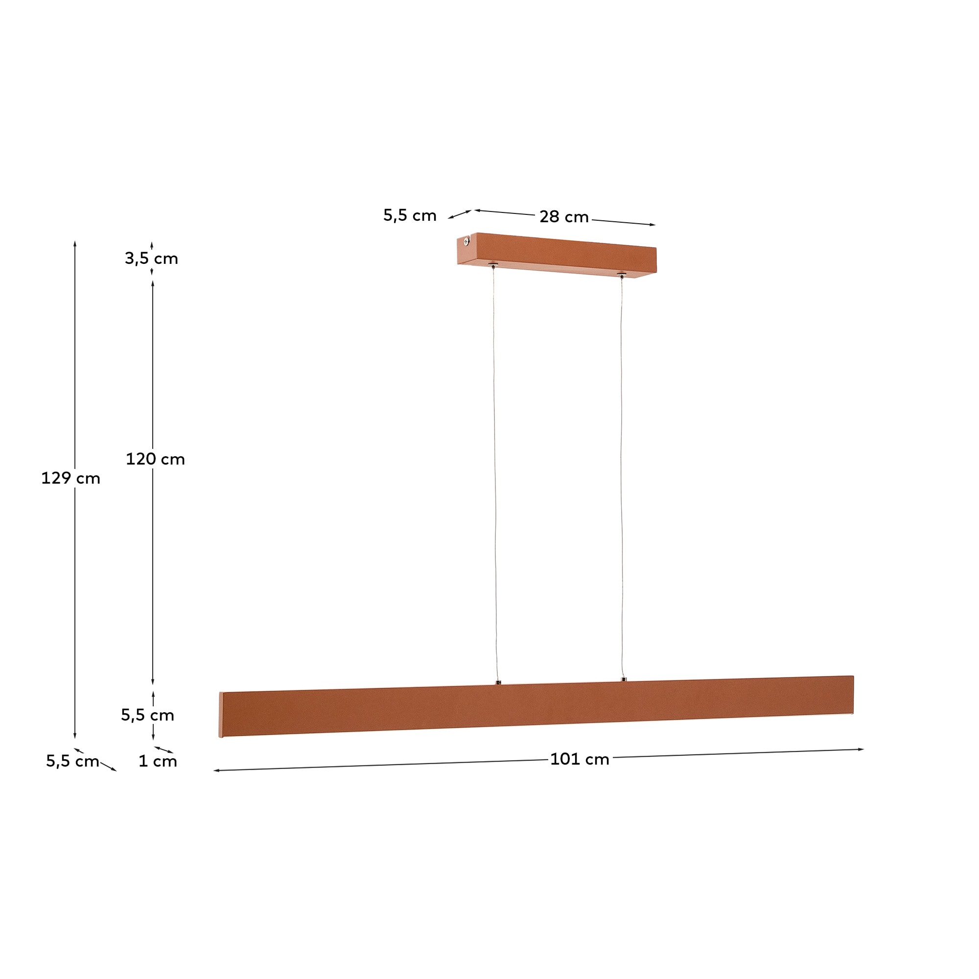 Boadella aluminium ceiling lamp with terracotta painted finish
