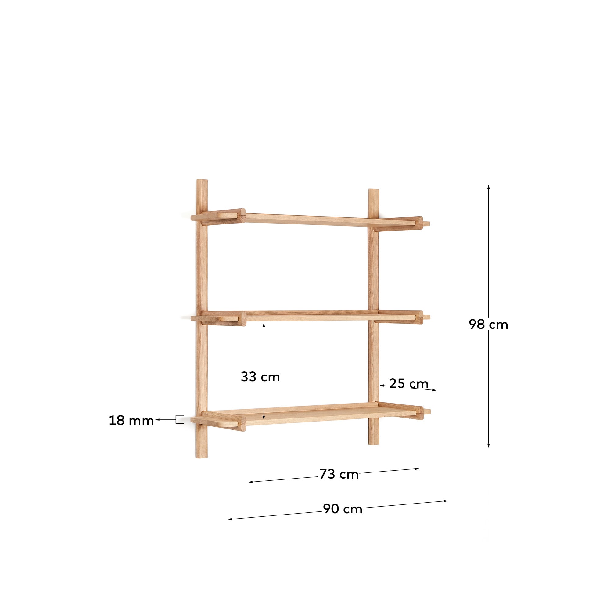 Sitra modular shelf, 3 solid oak wood shelves in a natural finish, 90 cm, FSC Mix Credit