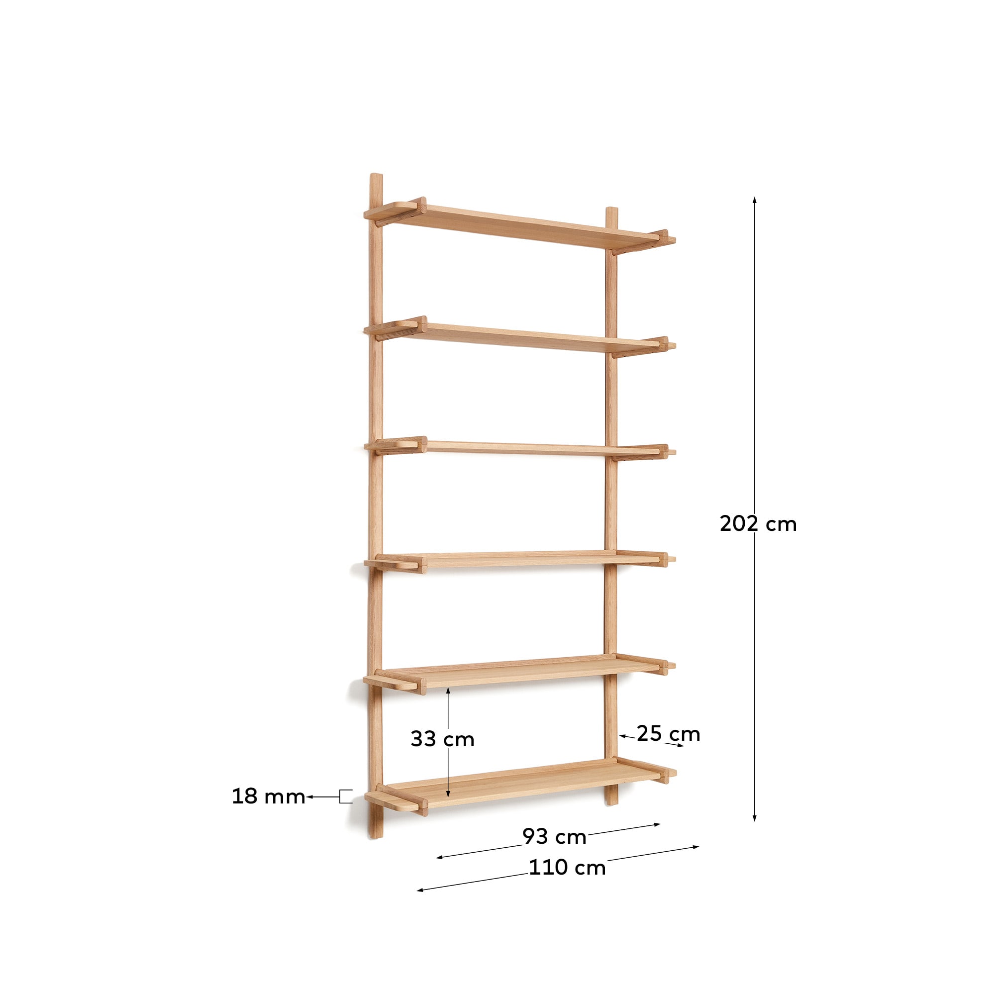 Sitra modular shelf, 6 solid oak wood shelves in a natural finish, 110 cm, FSC Mix Credit
