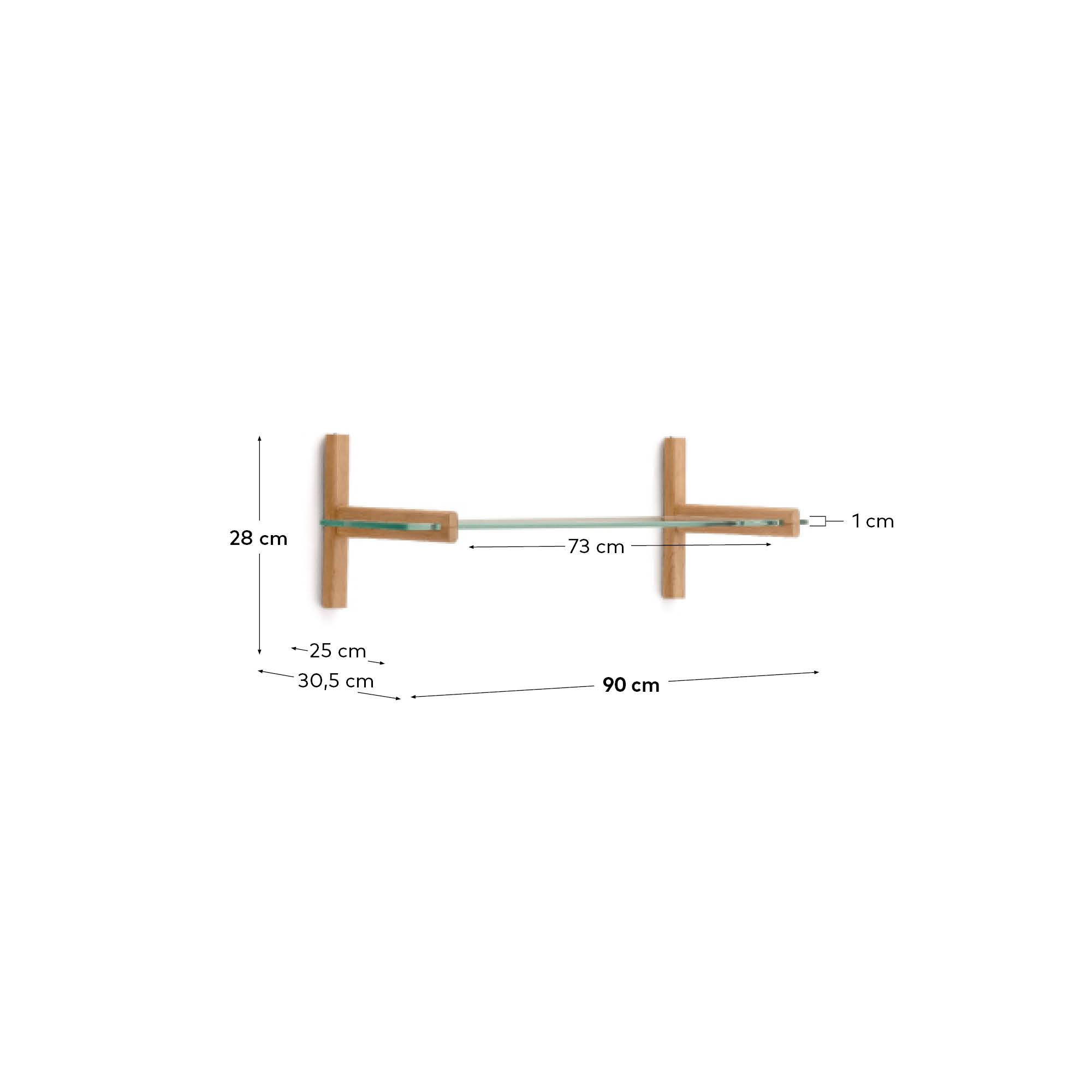 Sitra modular shelf, 1 glass shelf and FSC Mix Credit solid oak wood, 90 cm