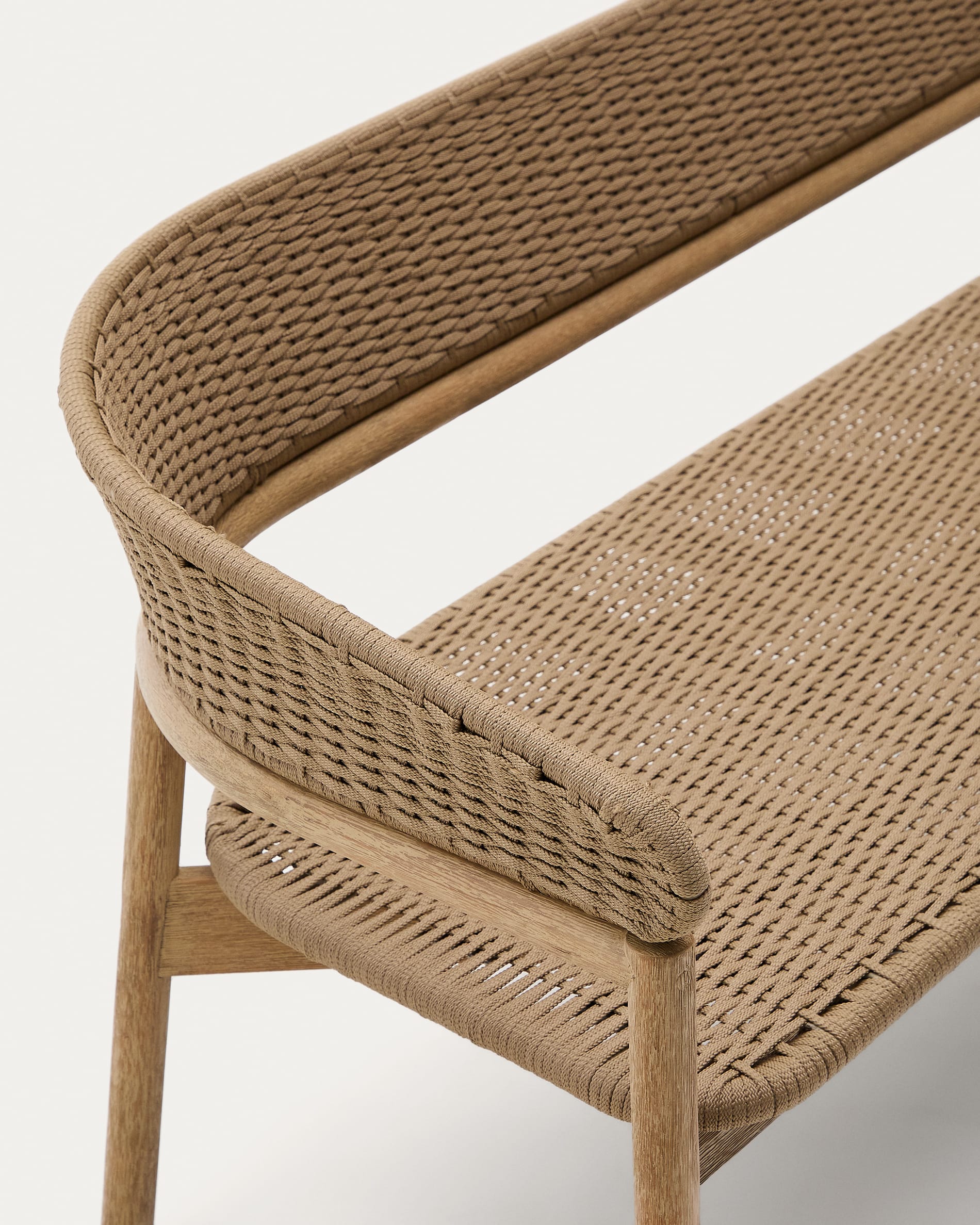 Arinella 3-seater sofa in FSC 100% solid acacia wood with natural finish and beige rope cord 167 cm