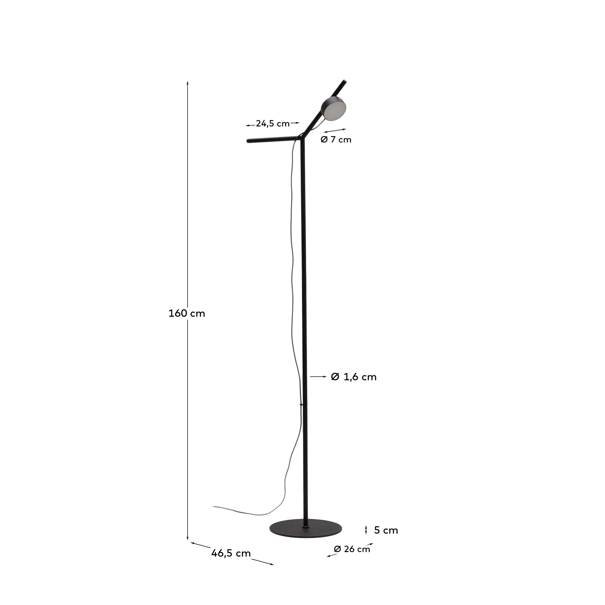 Orey black metal floor lamp with multi-position spotlight