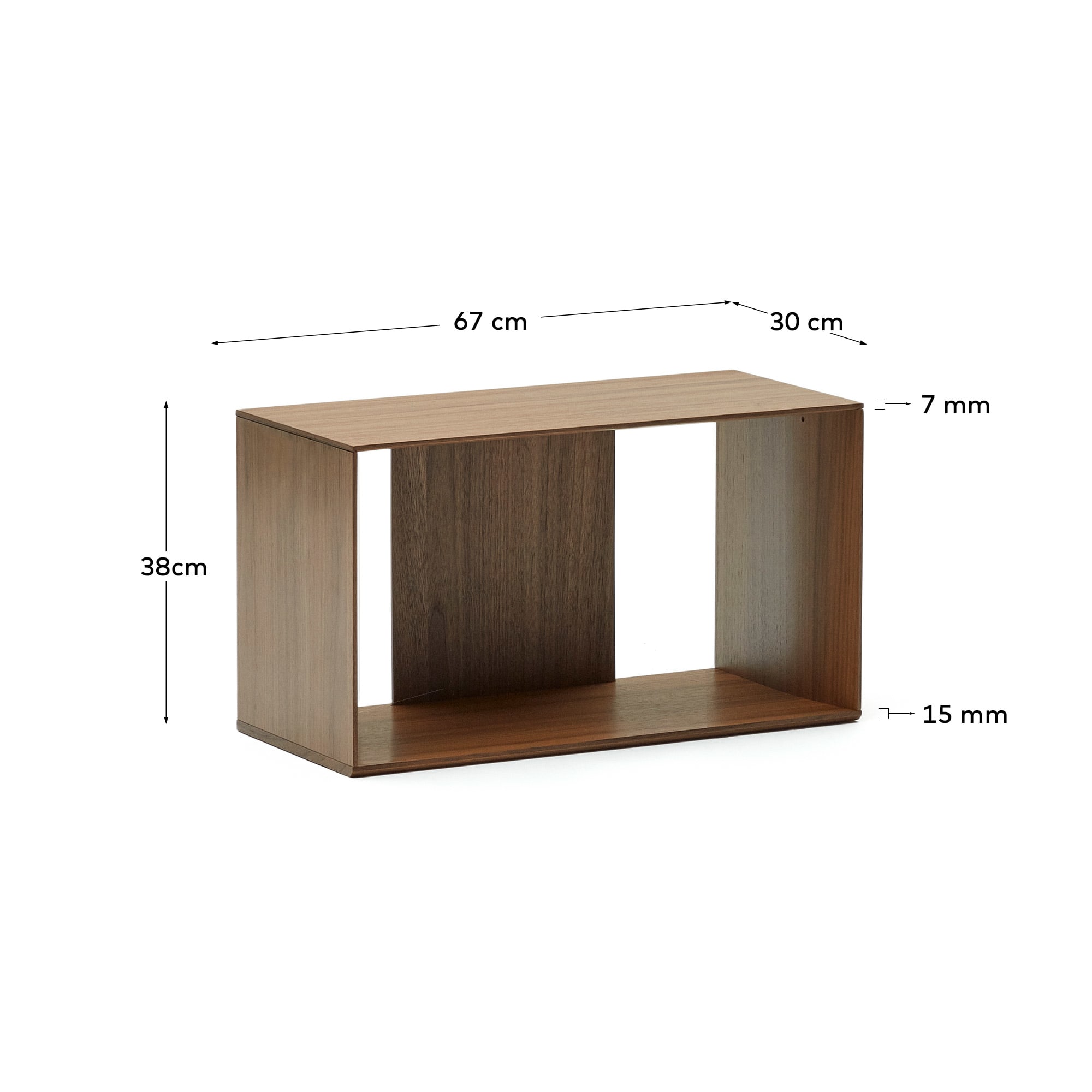 Litto set of 6 modular shelving units in walnut wood veneer, 168 x 114 cm - sizes