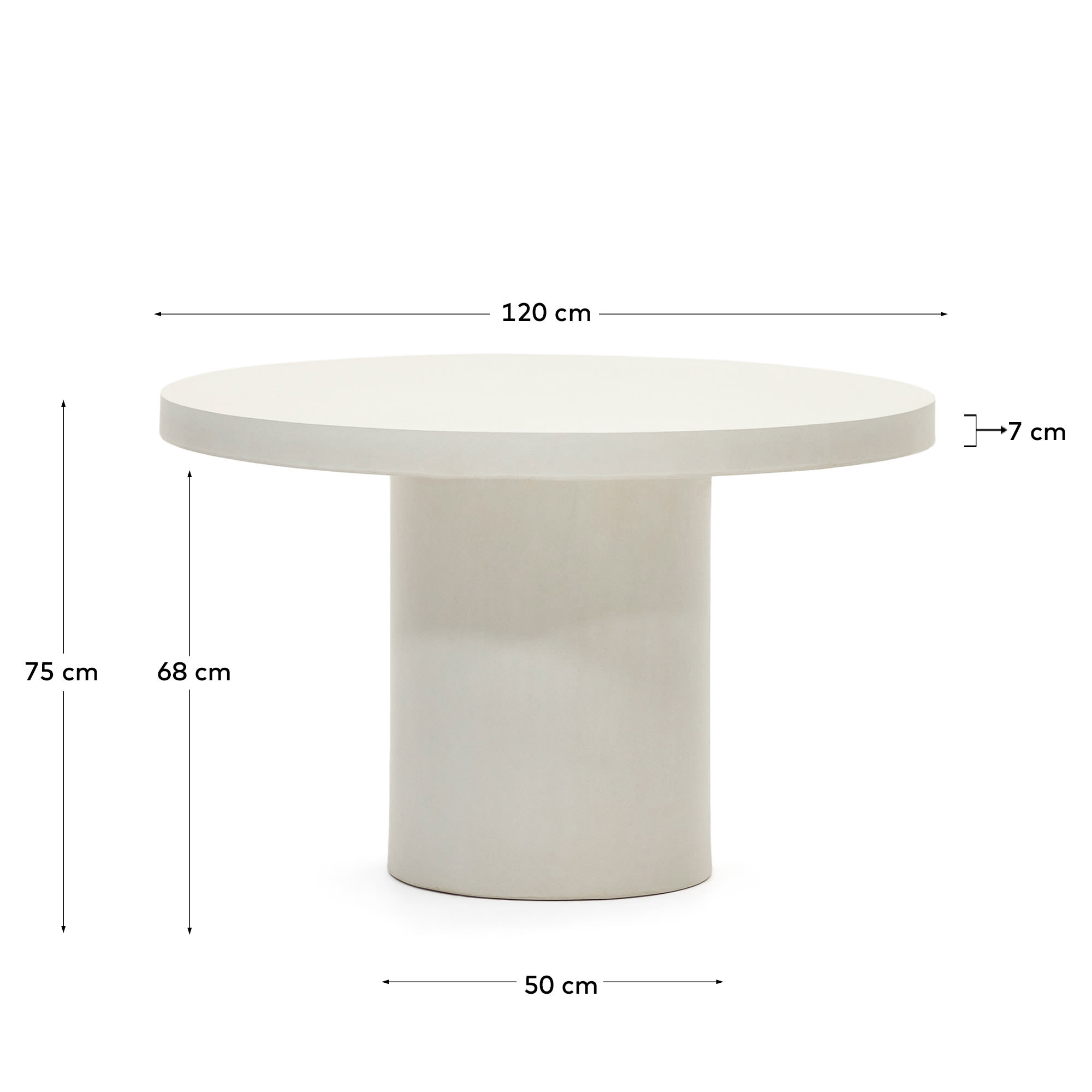 Aiguablava round table in white cement, Ø 120 cm