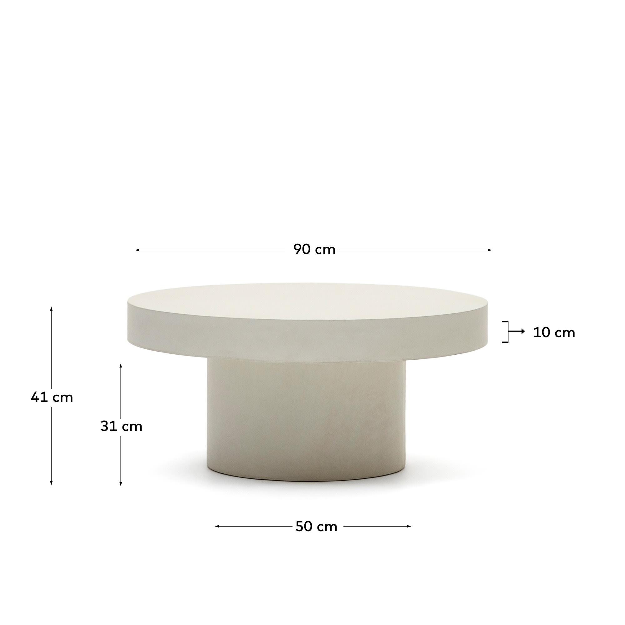 Aiguablava round coffee table in white cement, Ø 90 cm