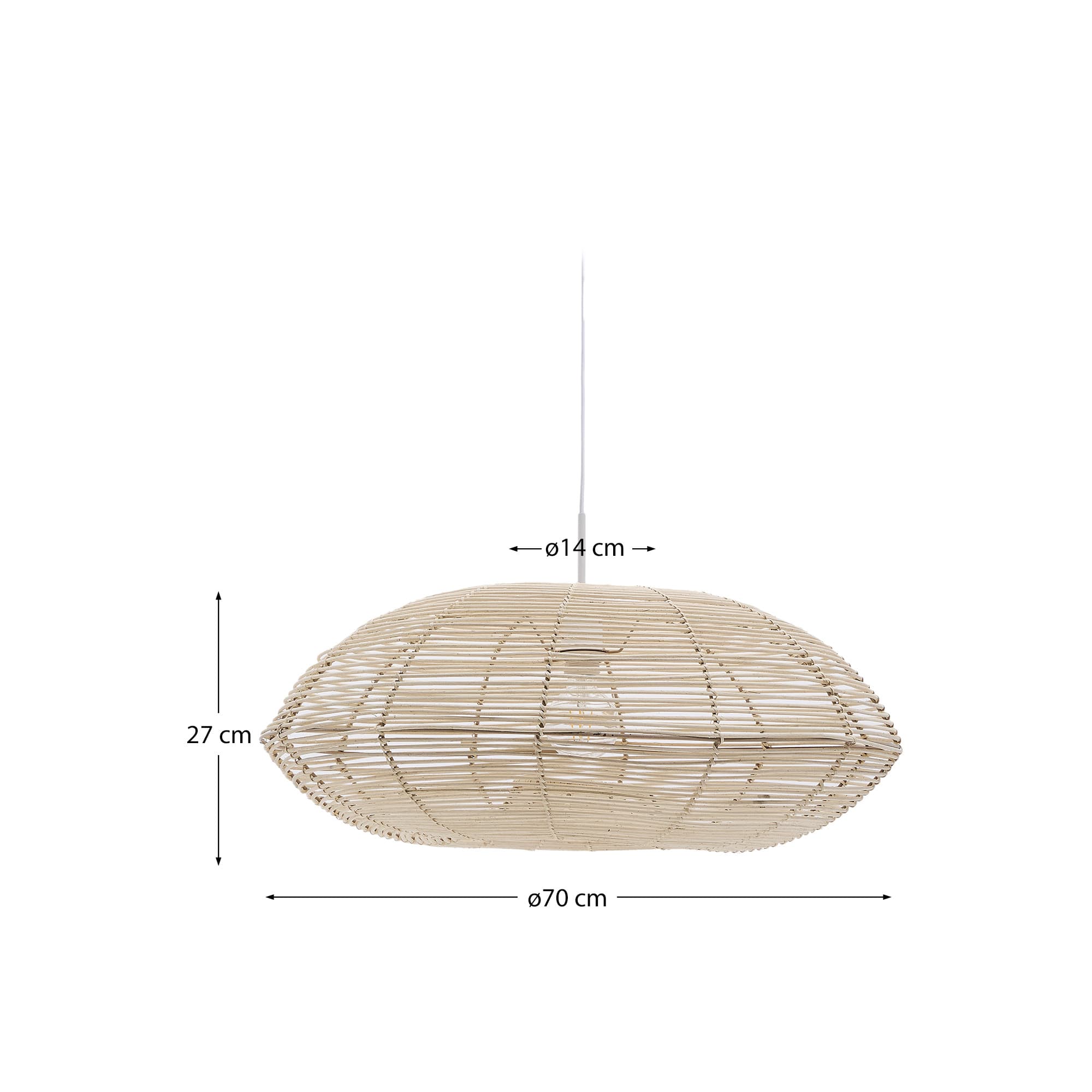 Flaro rattan ceiling lamp shade with light finish Ø70cm