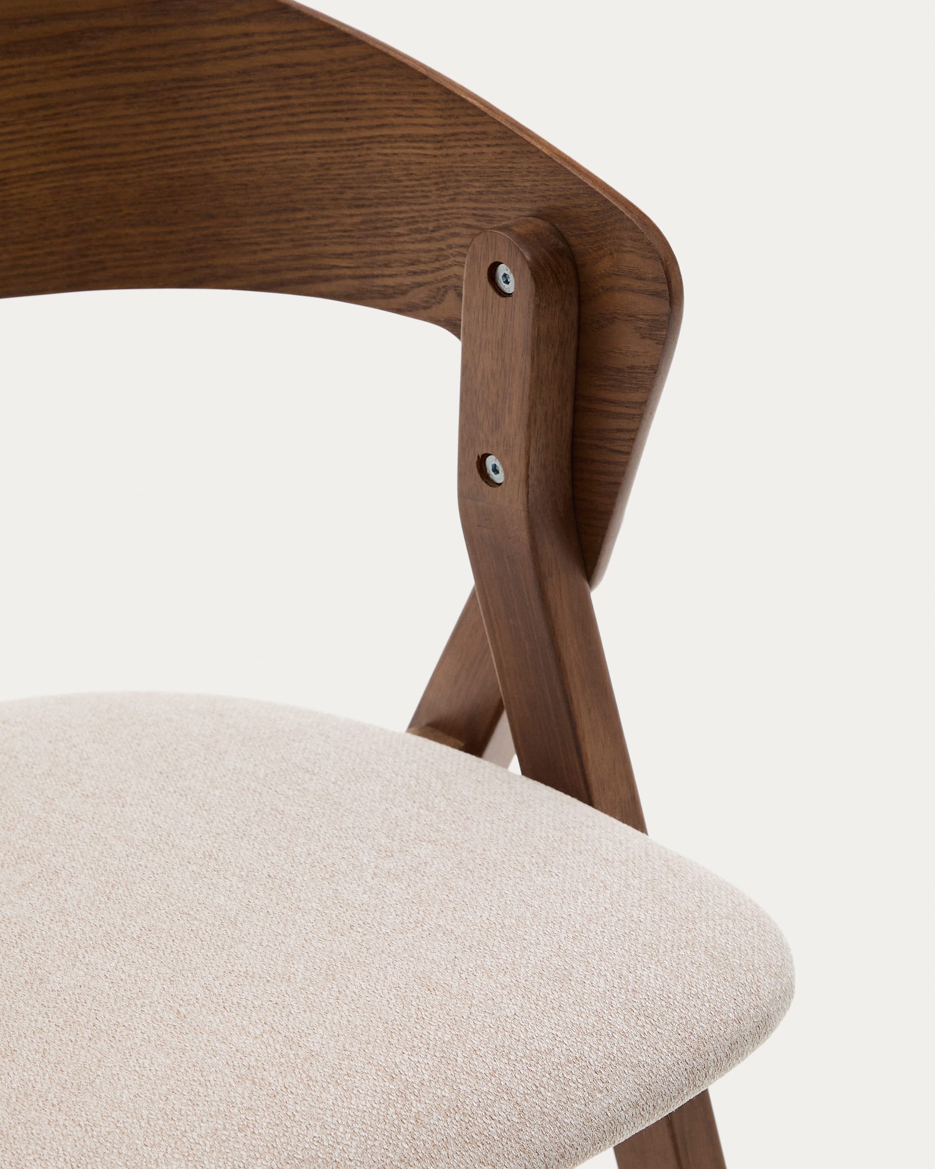 Godia chair in ash veneer with a wenge finish and beige chenille