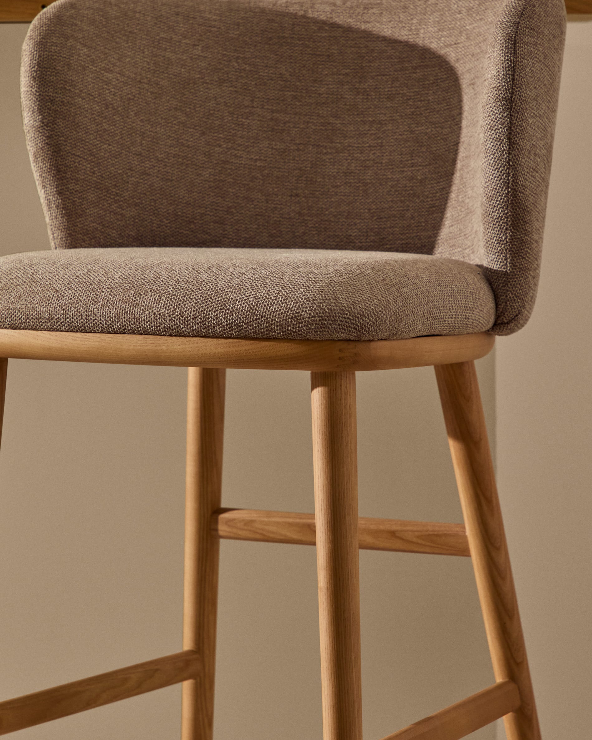 Ciselia stool brown chenille and solid ash wood natural tone finish FSC Mix Credit 75 cm