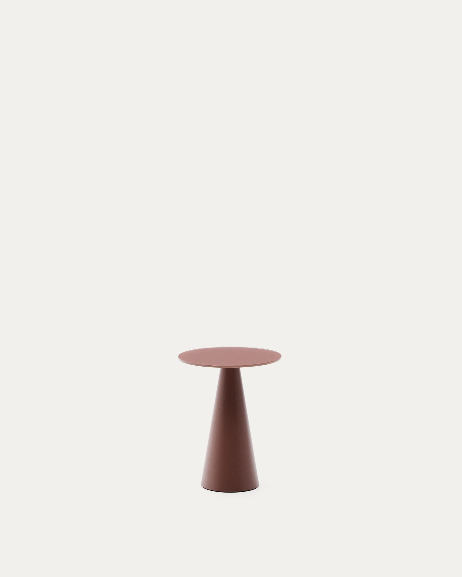 Wilshire side table with frosted tempered glass and matt terracotta painted steel finish Ø30cm
