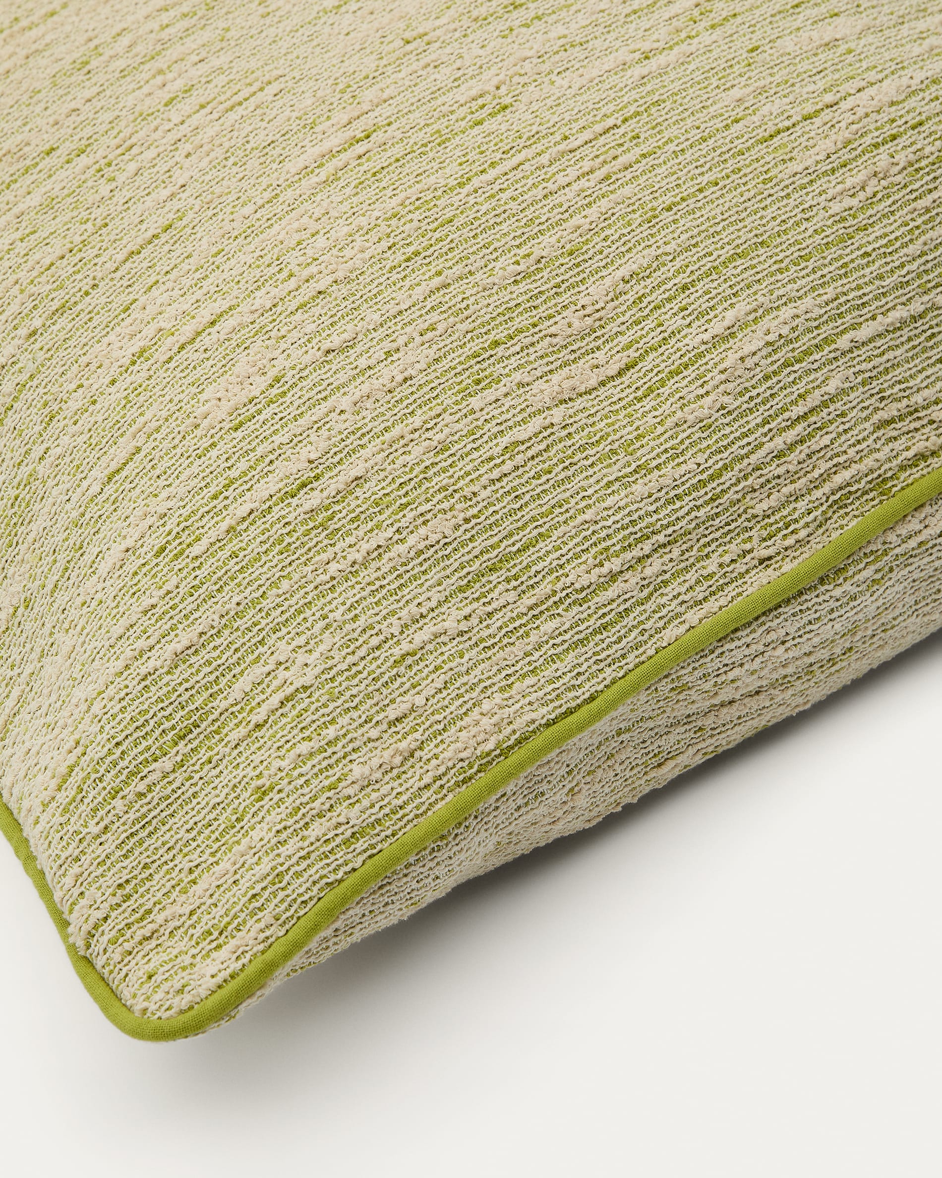 Brisella green jacquard cushion cover with contrasting trim 45 x 45cm