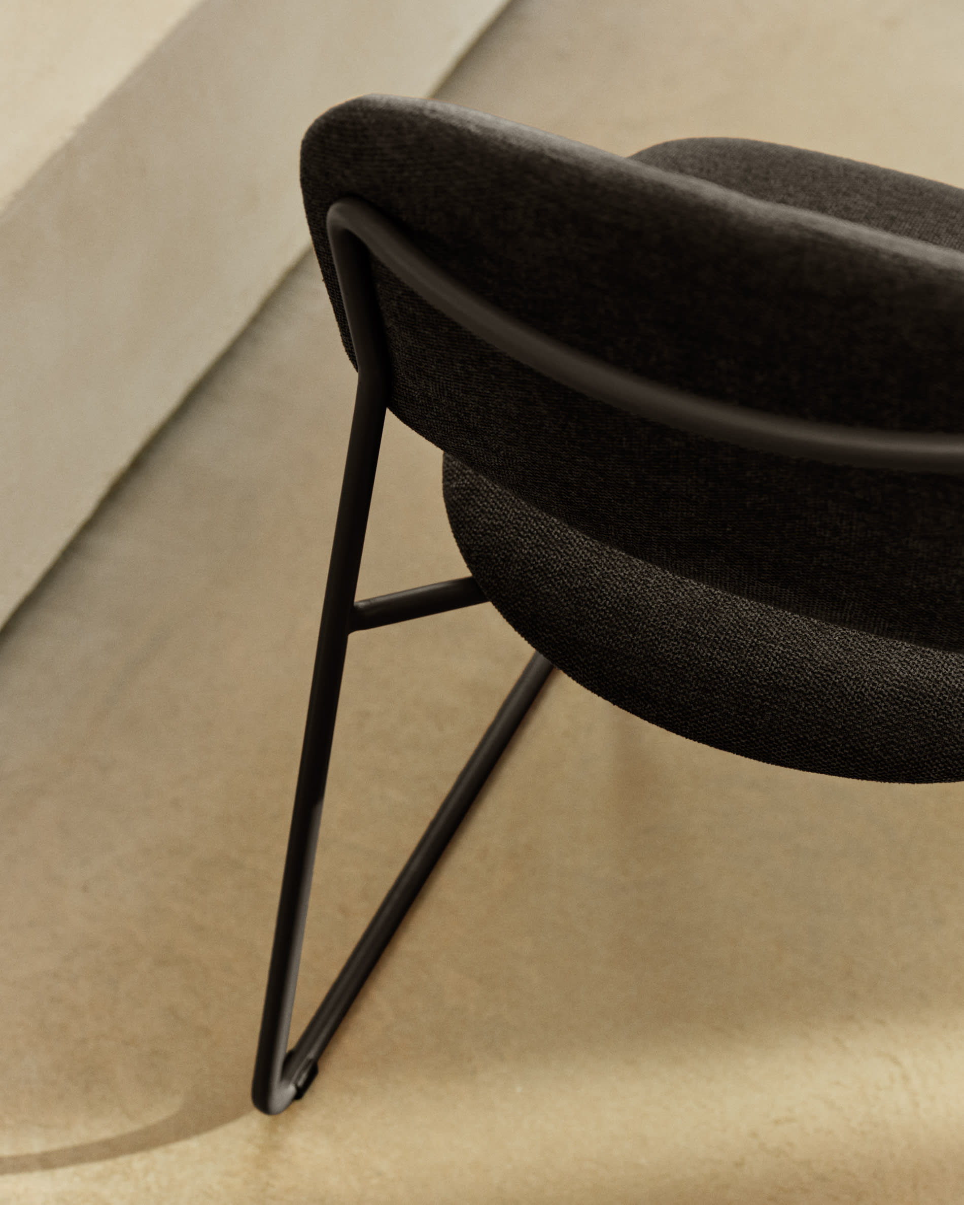 Meli stackable chair in grey chenille with grey metal legs